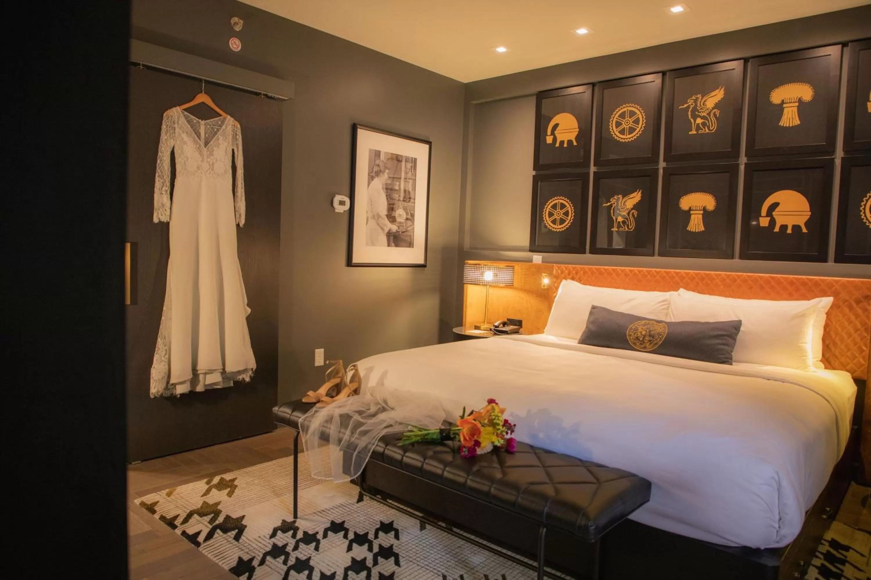 Photo of the whole room, Bed in The Union Club Hotel at Purdue University, Autograph Collection