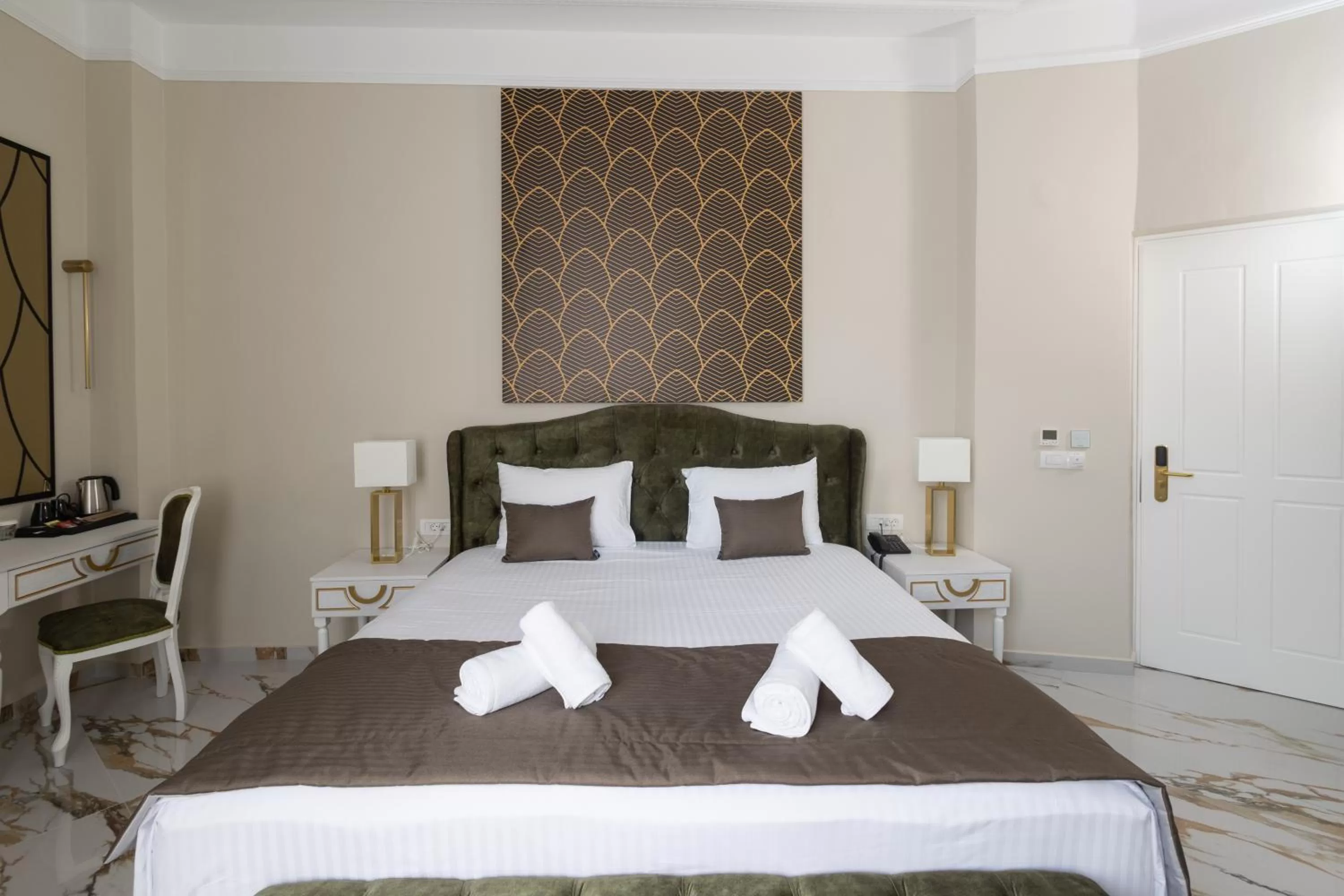 Bed in Modern Revival Luxury Hotel