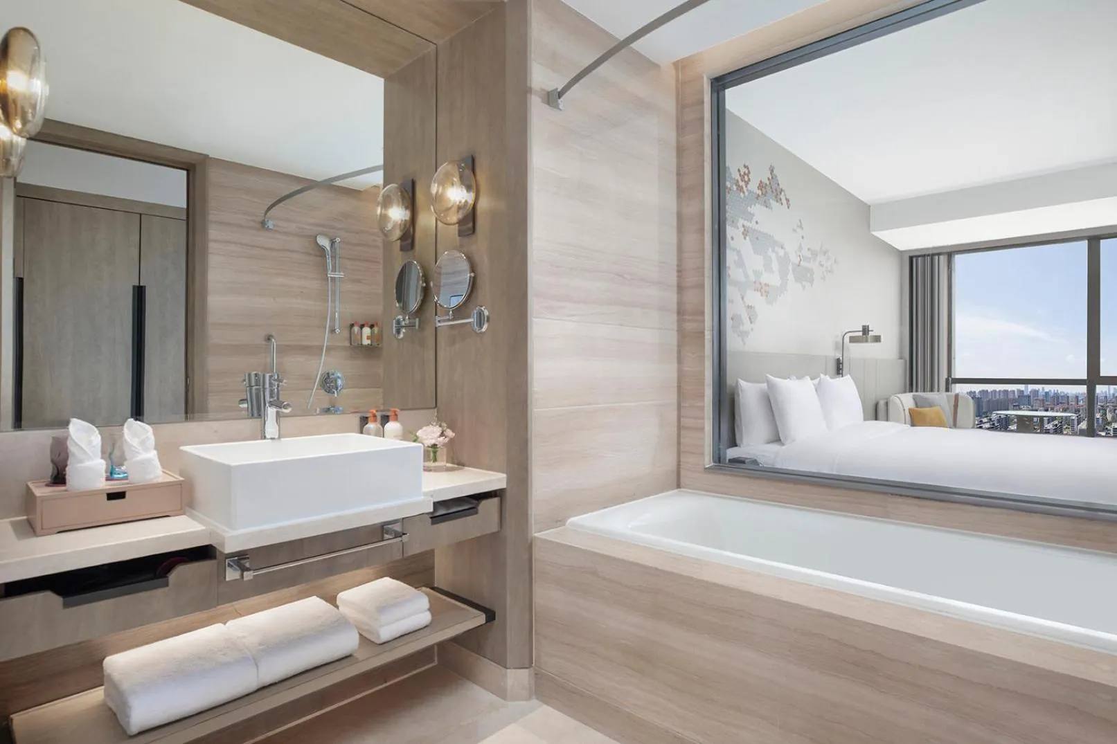 Bathroom, Bed in Crowne Plaza Shanghai Jinxiu by IHG