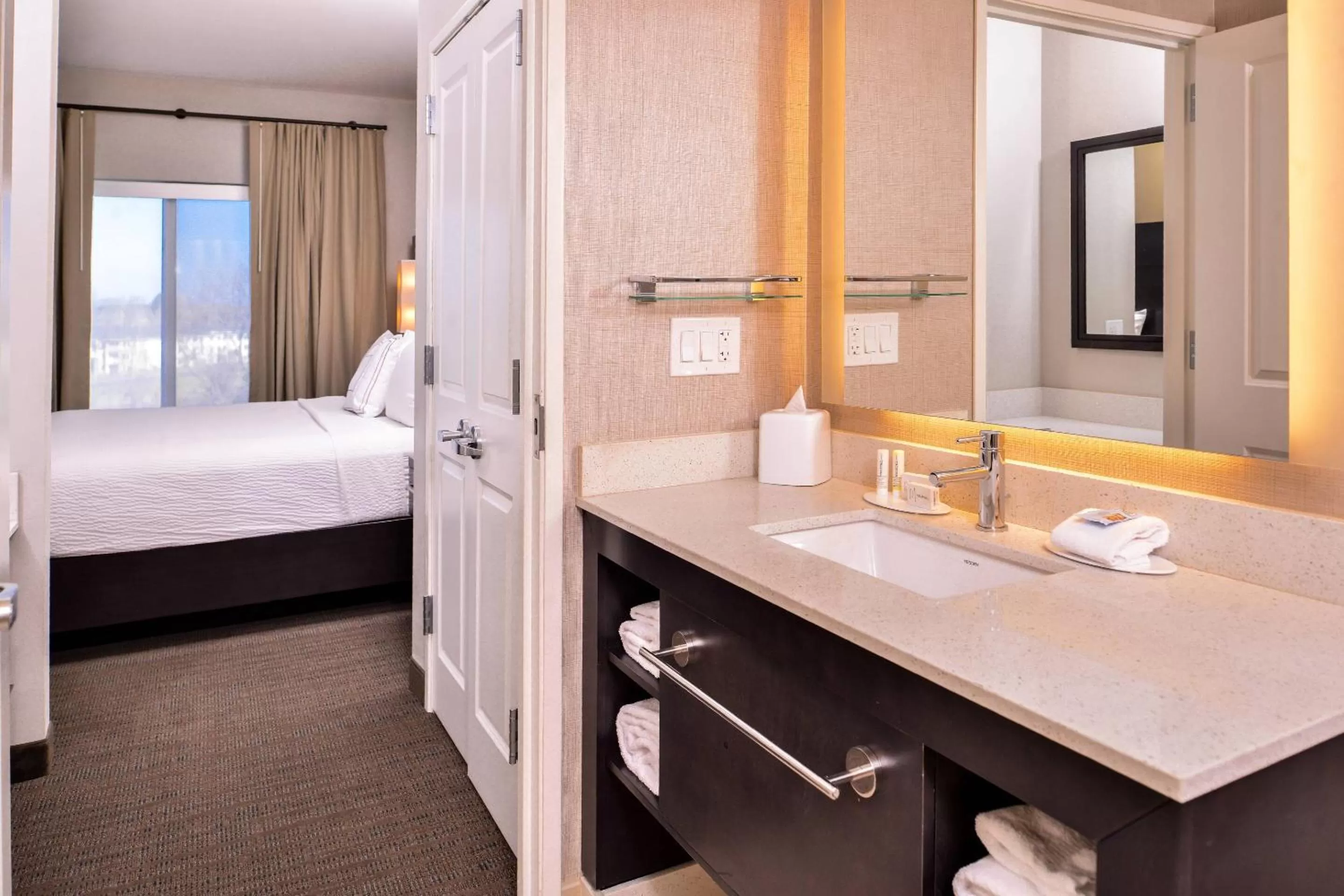 Bathroom, Bed in Residence Inn by Marriott Charlotte Steele Creek