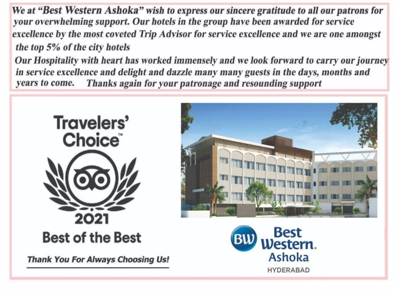 Logo/Certificate/Sign in Best Western Ashoka