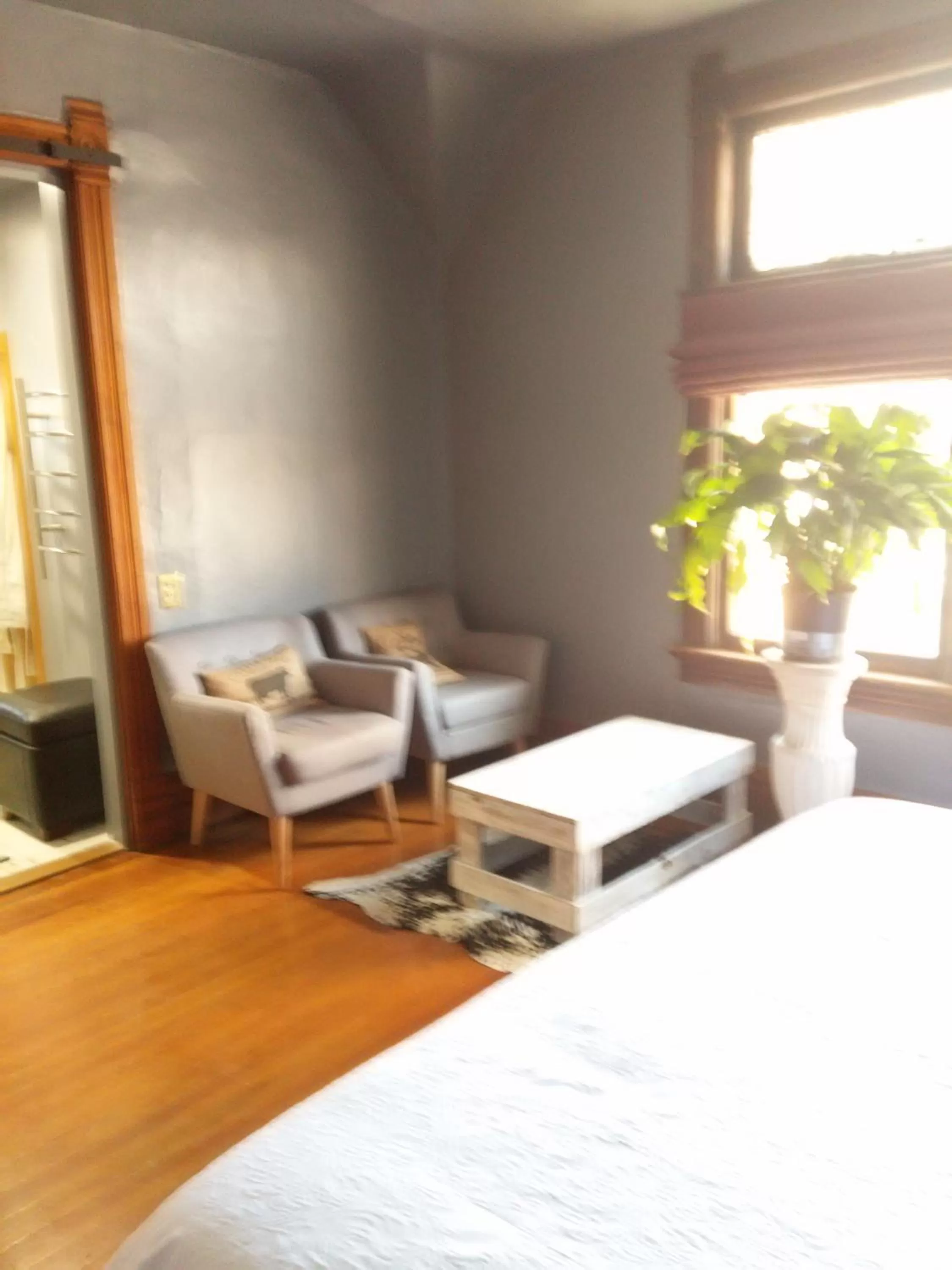 Seating area, Bed in Off Broadway B & B