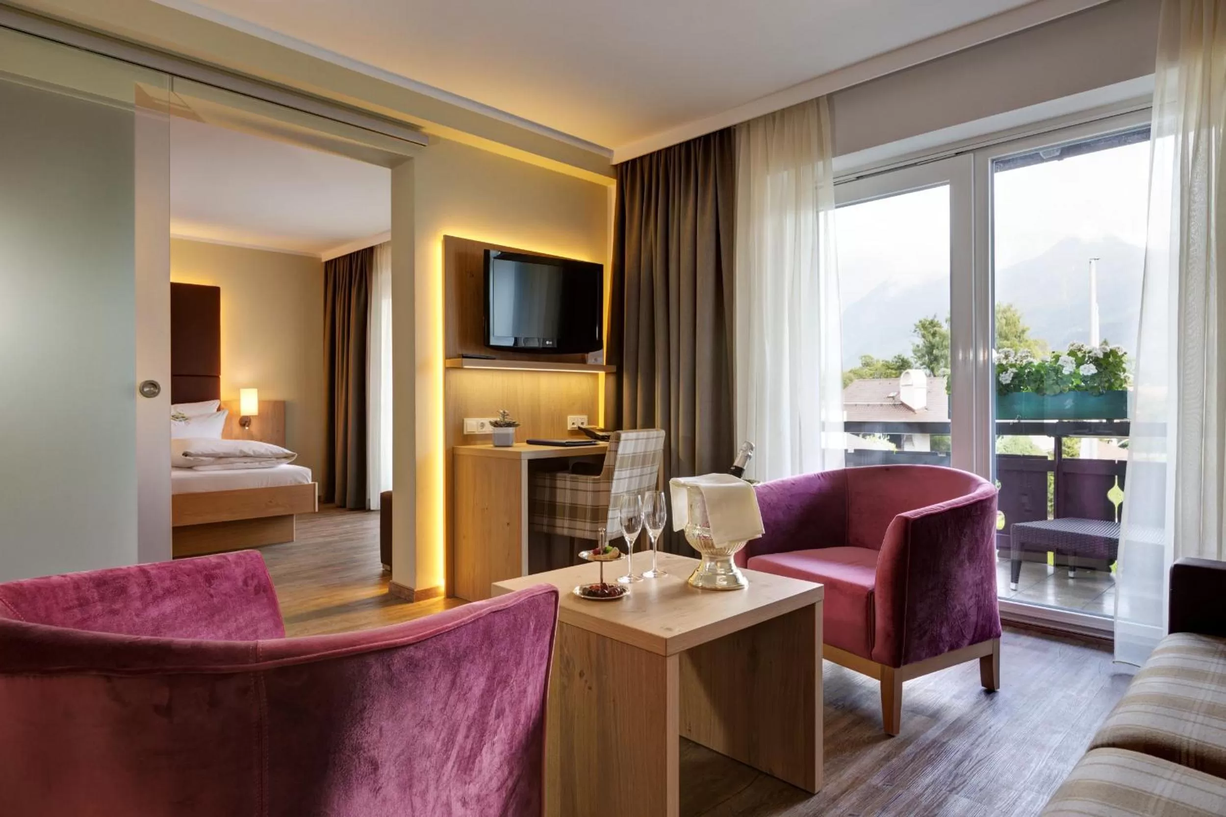 Seating area, Bed in Obermühle 4*S Boutique Resort