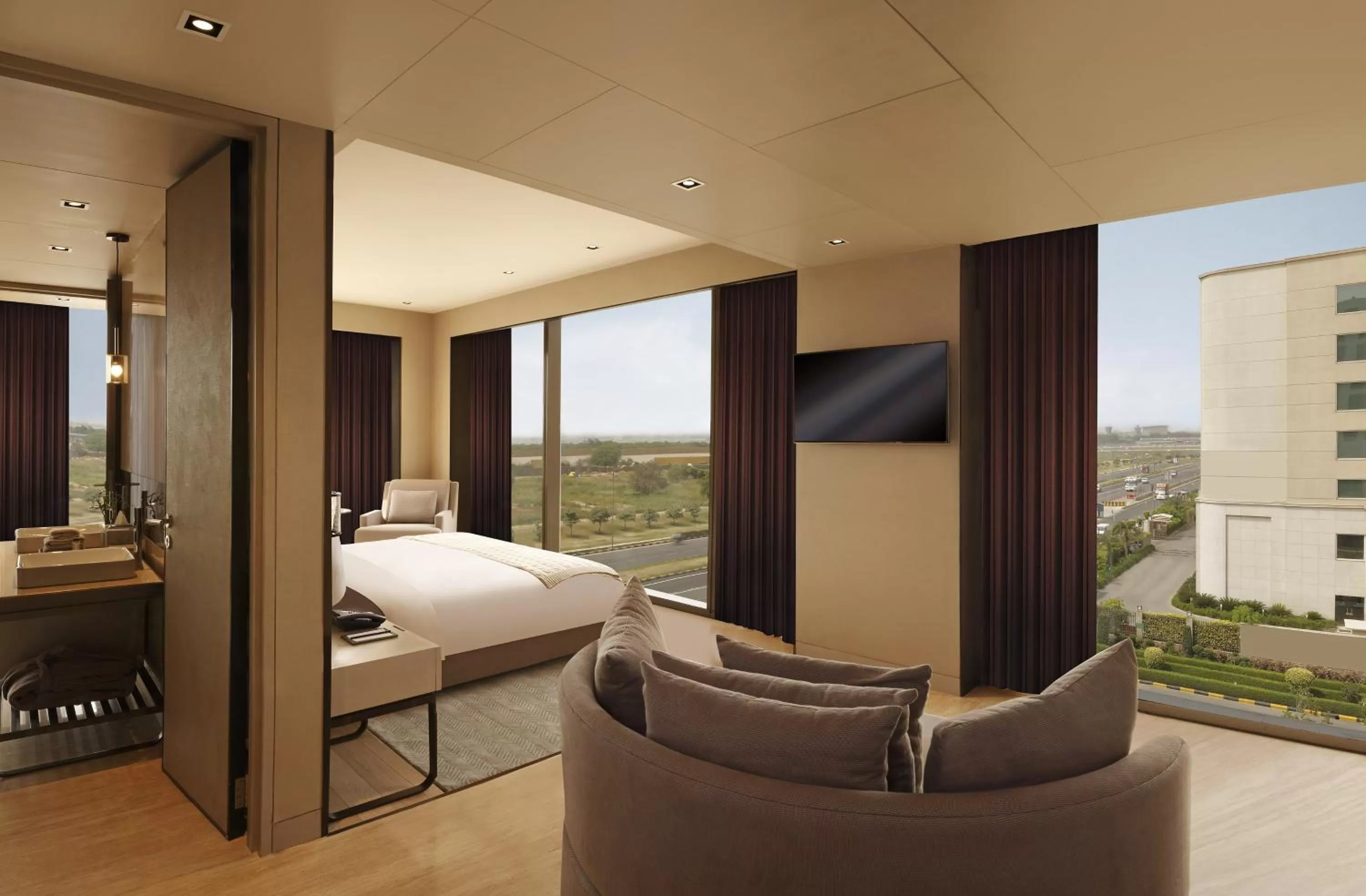 View (from property/room), Bed in Roseate House New Delhi