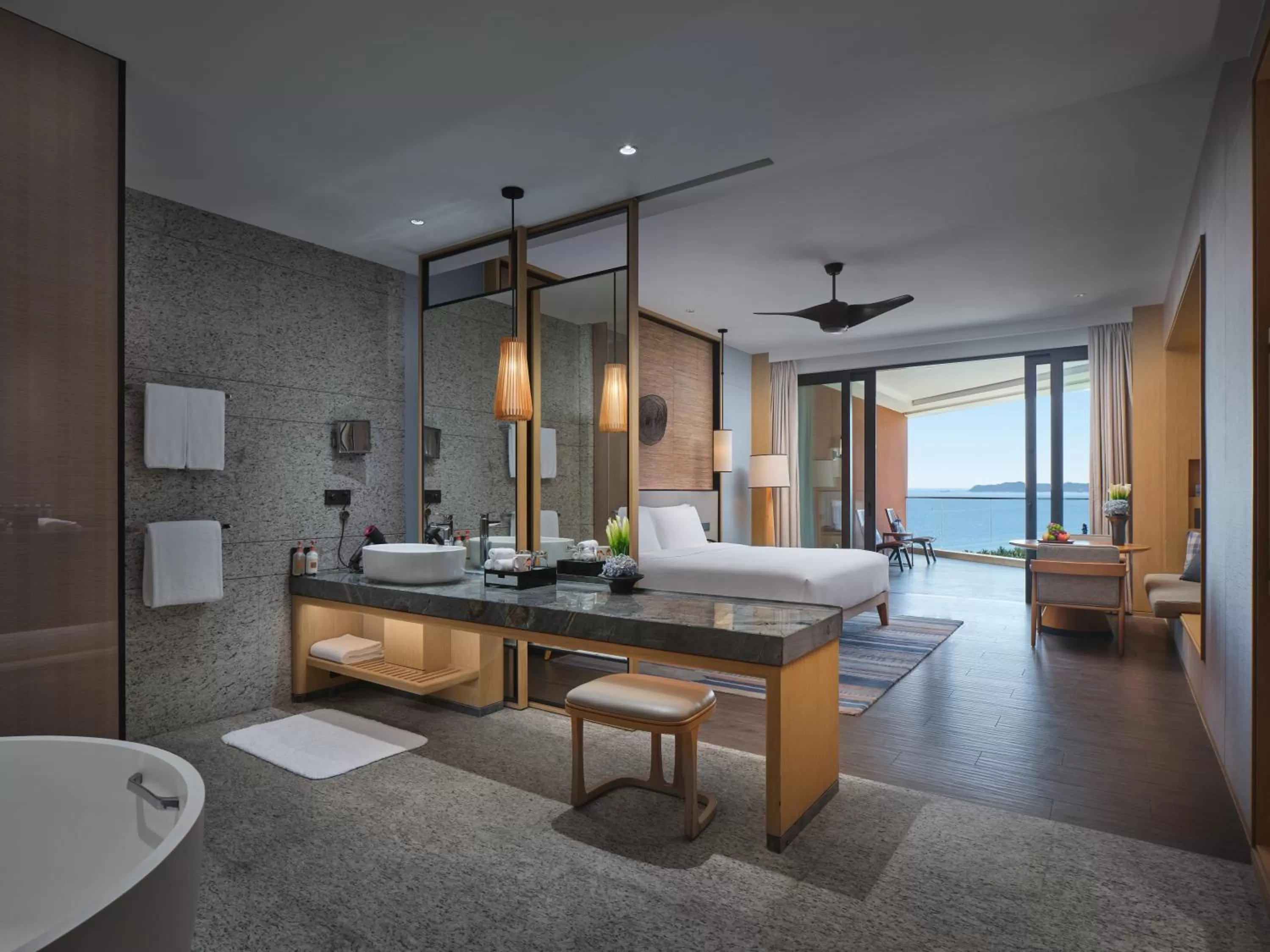 Bathroom, Bed in Crowne Plaza Sanya Haitang Bay Resort by IHG