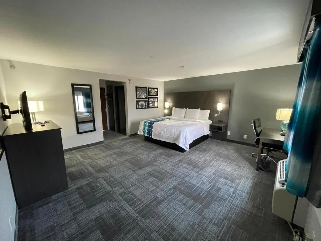 View (from property/room), Bed in La Quinta Inn by Wyndham Indianapolis Airport Executive Dr