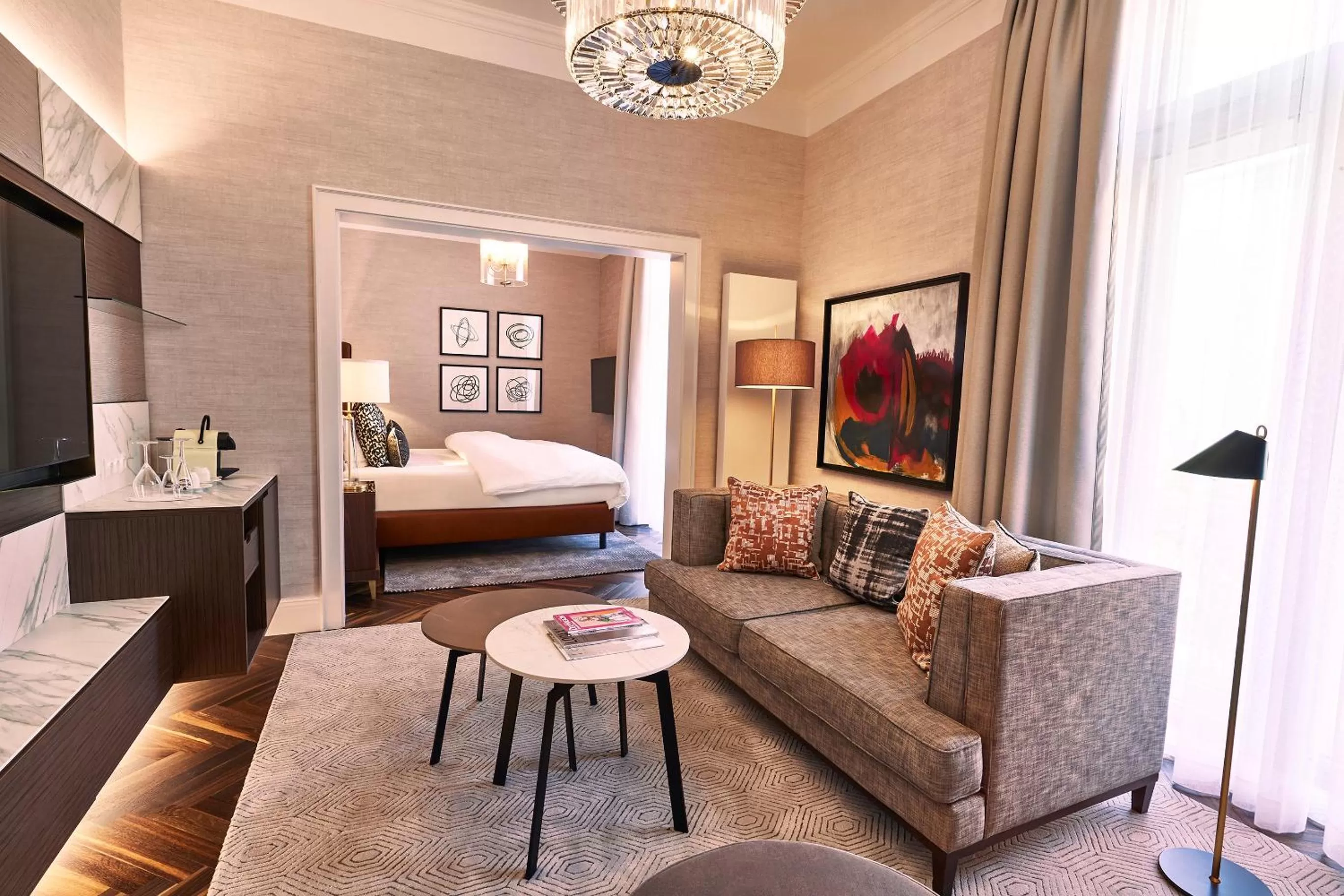 Living room, Bed in Steigenberger Icon Parkhotel Düsseldorf