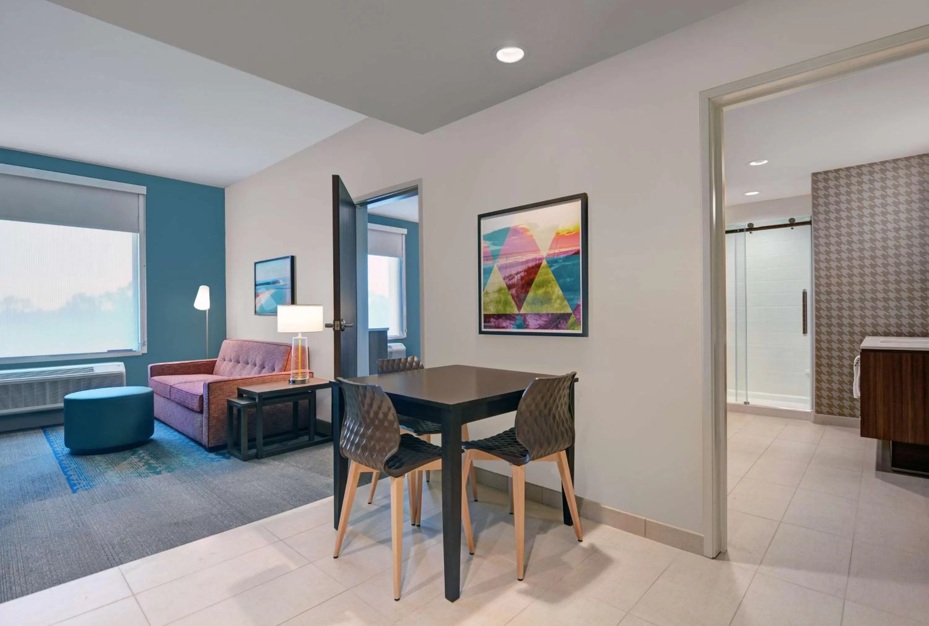 Living room, Bed in Home2 Suites By Hilton Panama City Beach, Fl