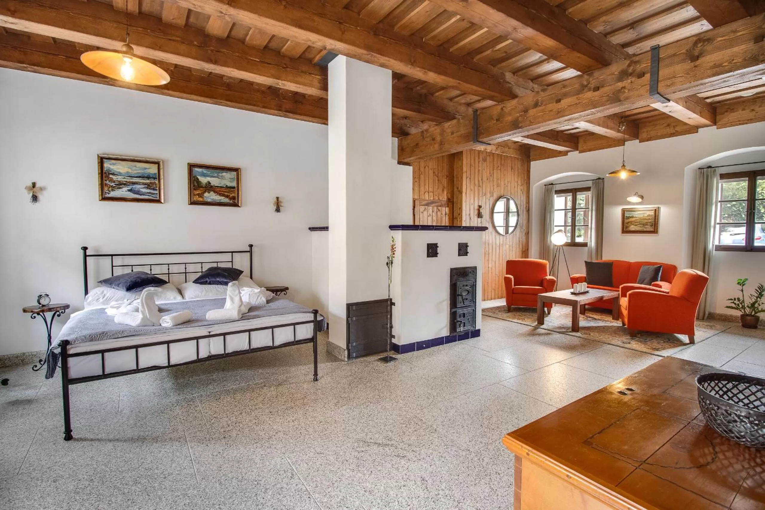 Bed, Seating Area in Apartmány Šupina