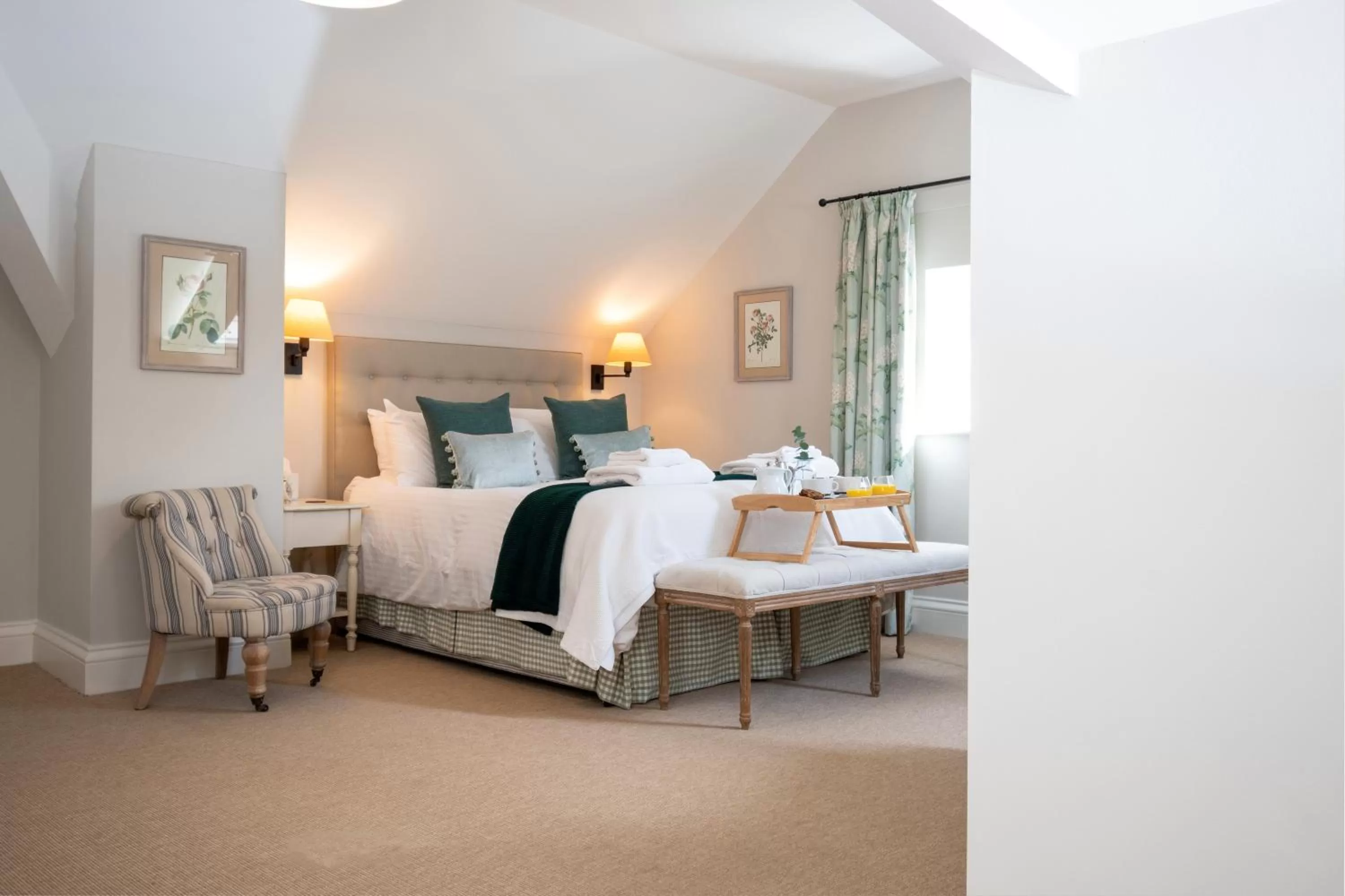 Photo of the whole room, Bed in The Farmhouse at Bodnant Welsh Food