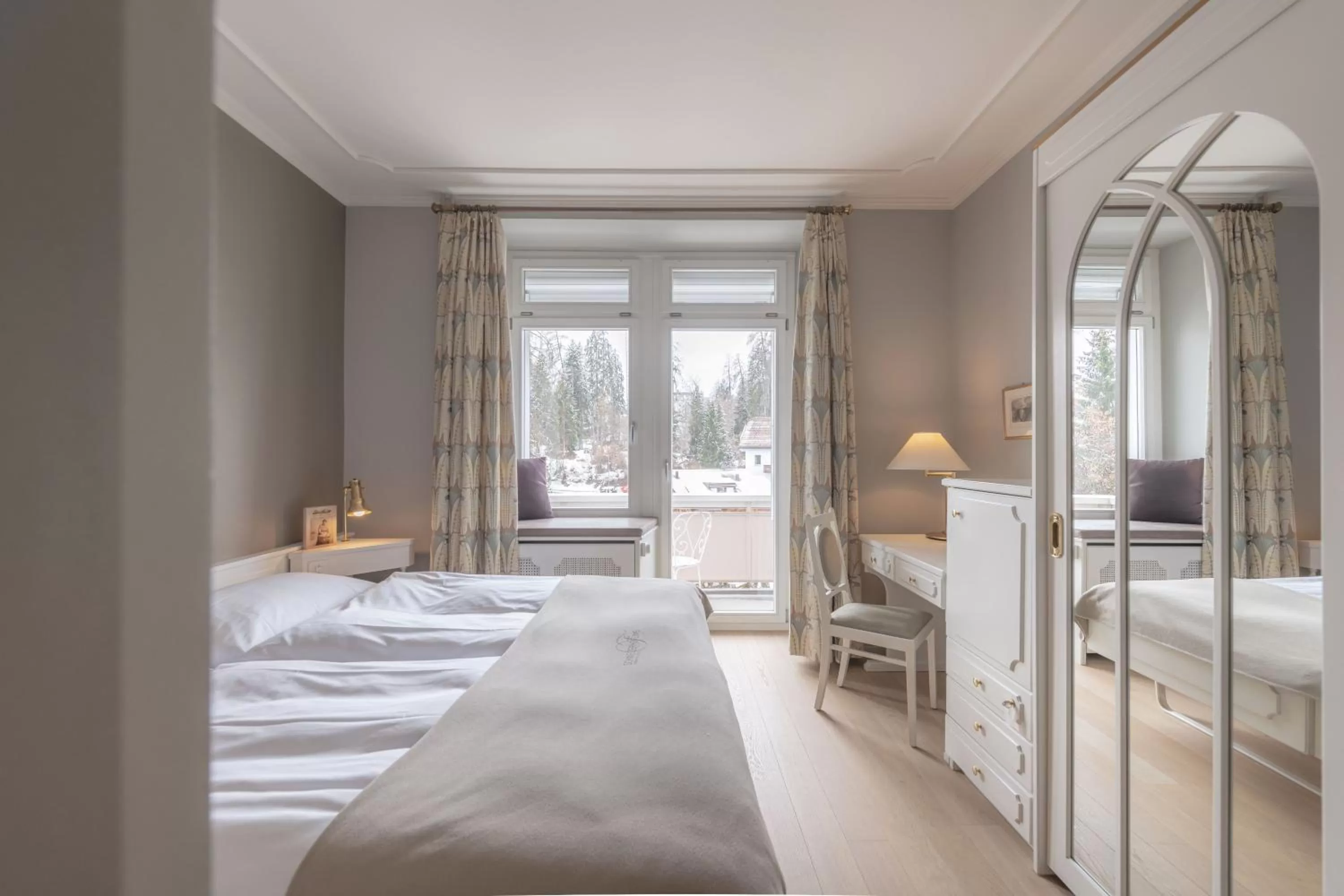 View (from property/room), Bed in Romantik Hotel Schweizerhof & Spa Flims