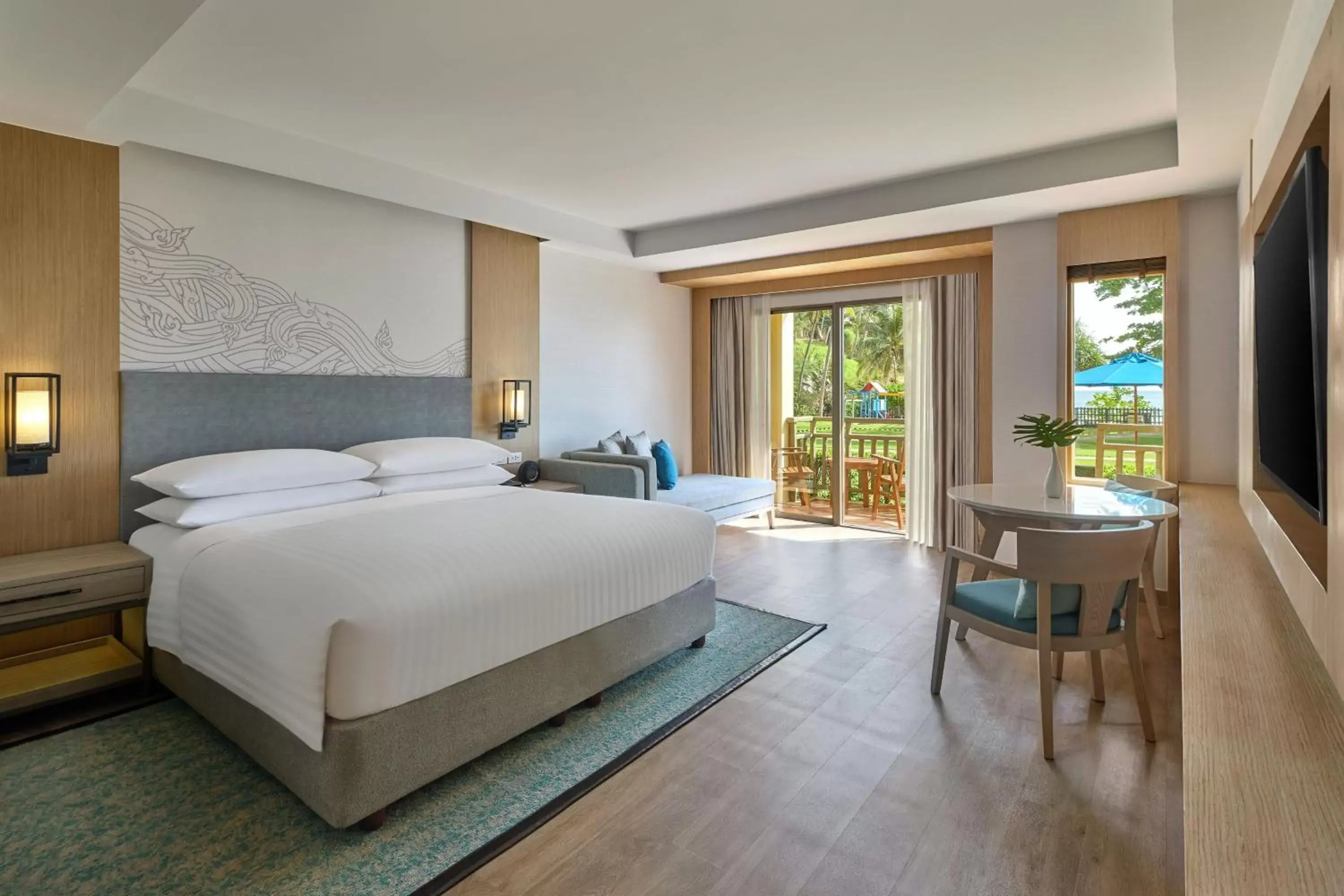 Larger Guest room, 1 King, Ocean view, Beach front access, Terrace in Phuket Marriott Resort & Spa, Merlin Beach Larger Guest room, 1 King, Ocean view, Beach front access, Terrace in Phuket Marriott Resort & Spa, Merlin Beach