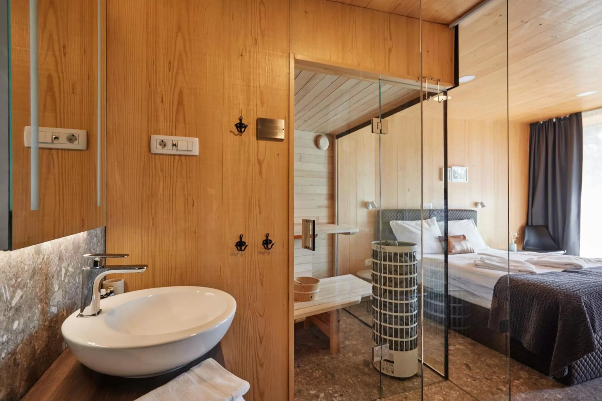 Sauna, Bathroom in Theodosius Forest Village - Glamping in Vipava valley