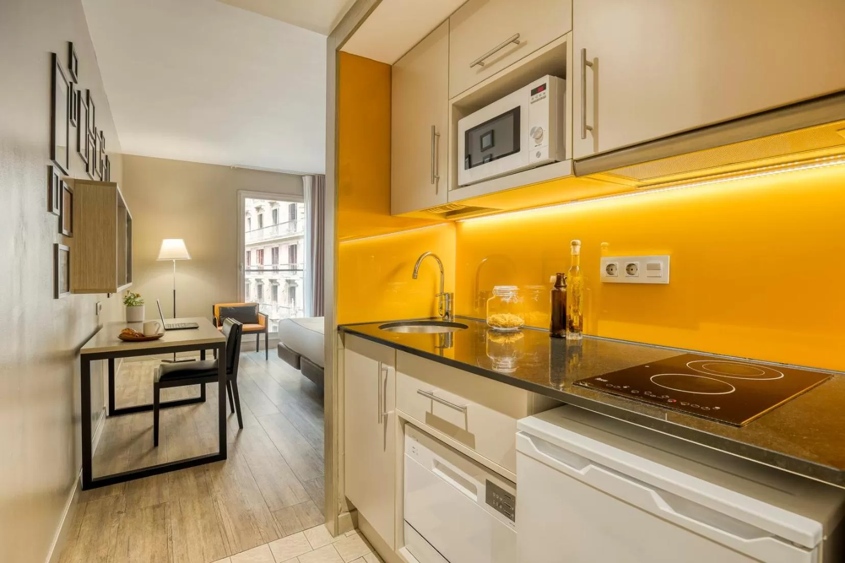 kitchen in Citadines Ramblas Barcelona