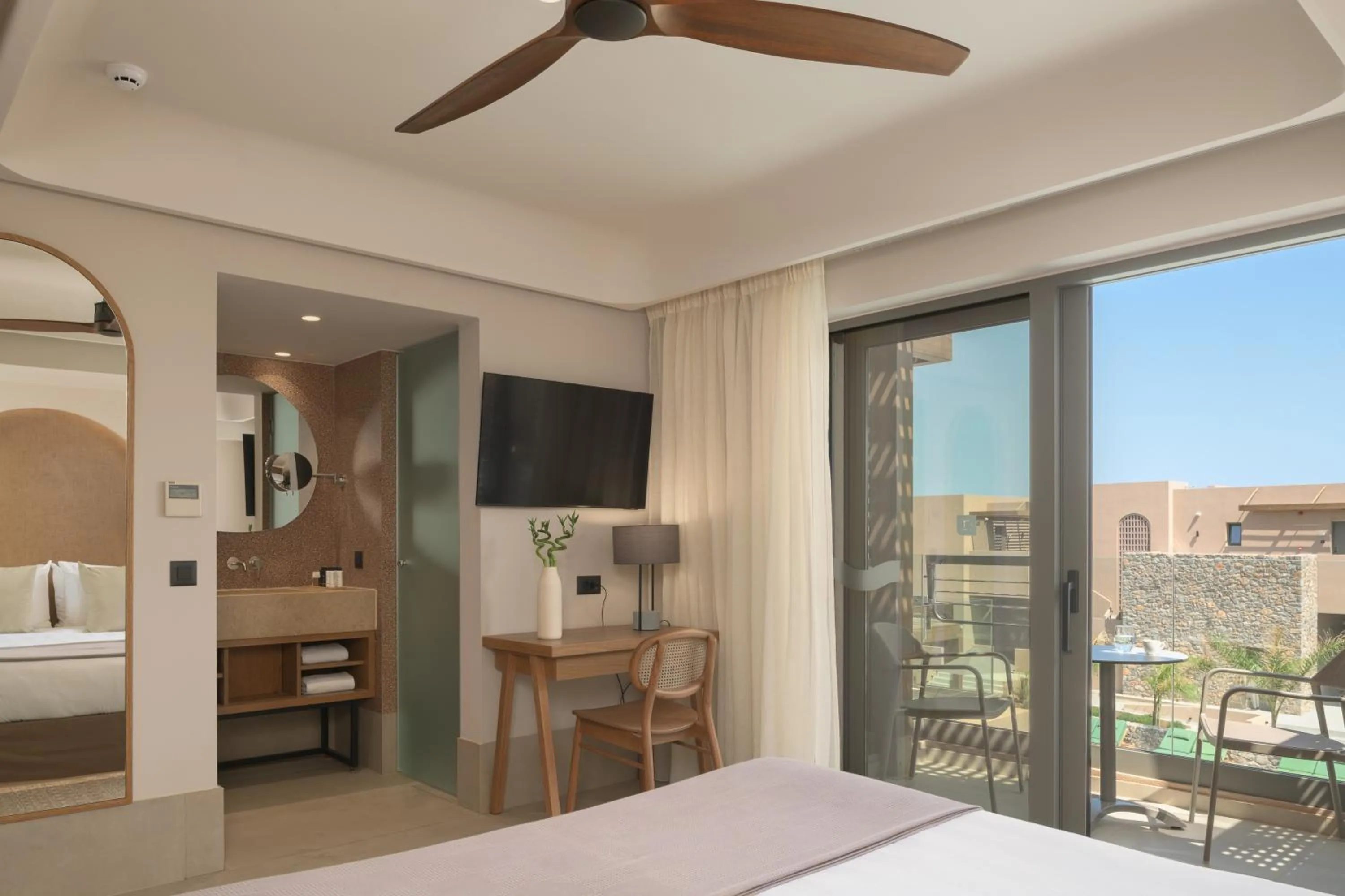 View (from property/room), Bed in Paralos Venus Suites Adults Only