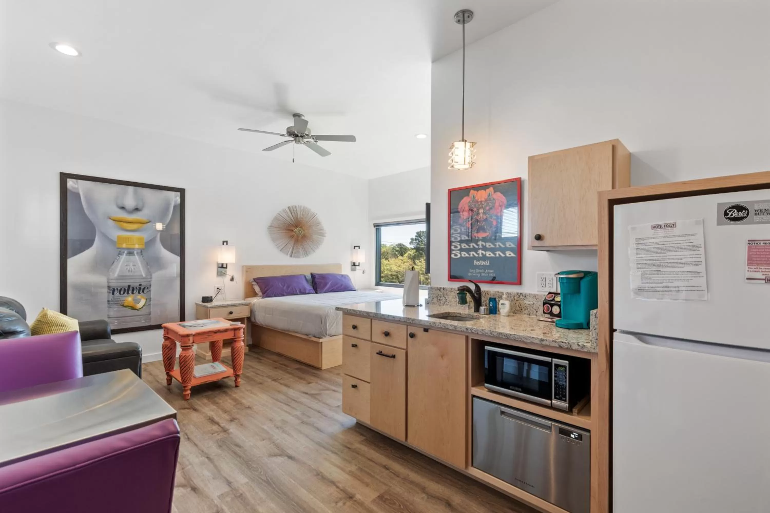 Bed in Hotel Folly with Marsh and Sunset Views