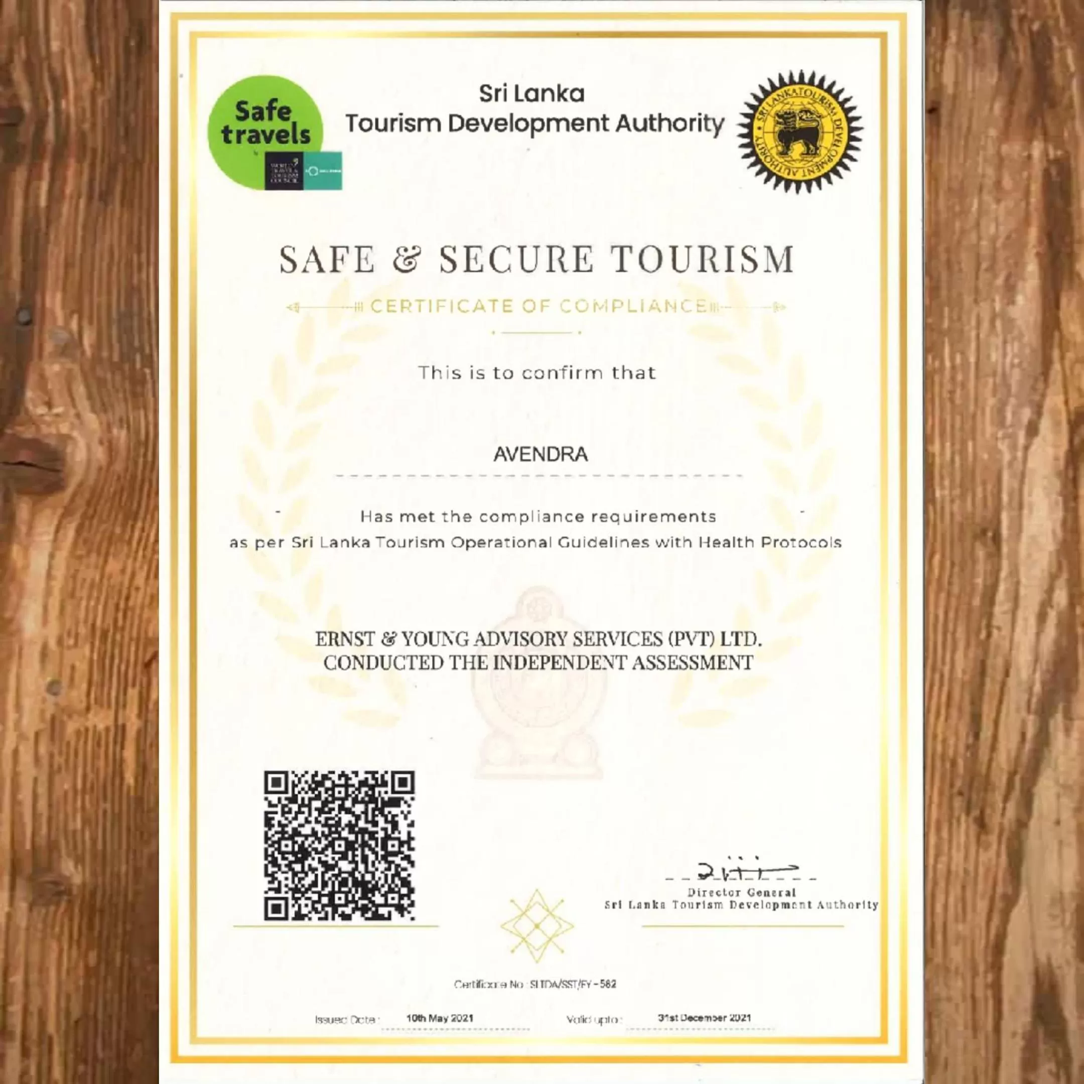 Certificate/Award in Guest Inn Avendra