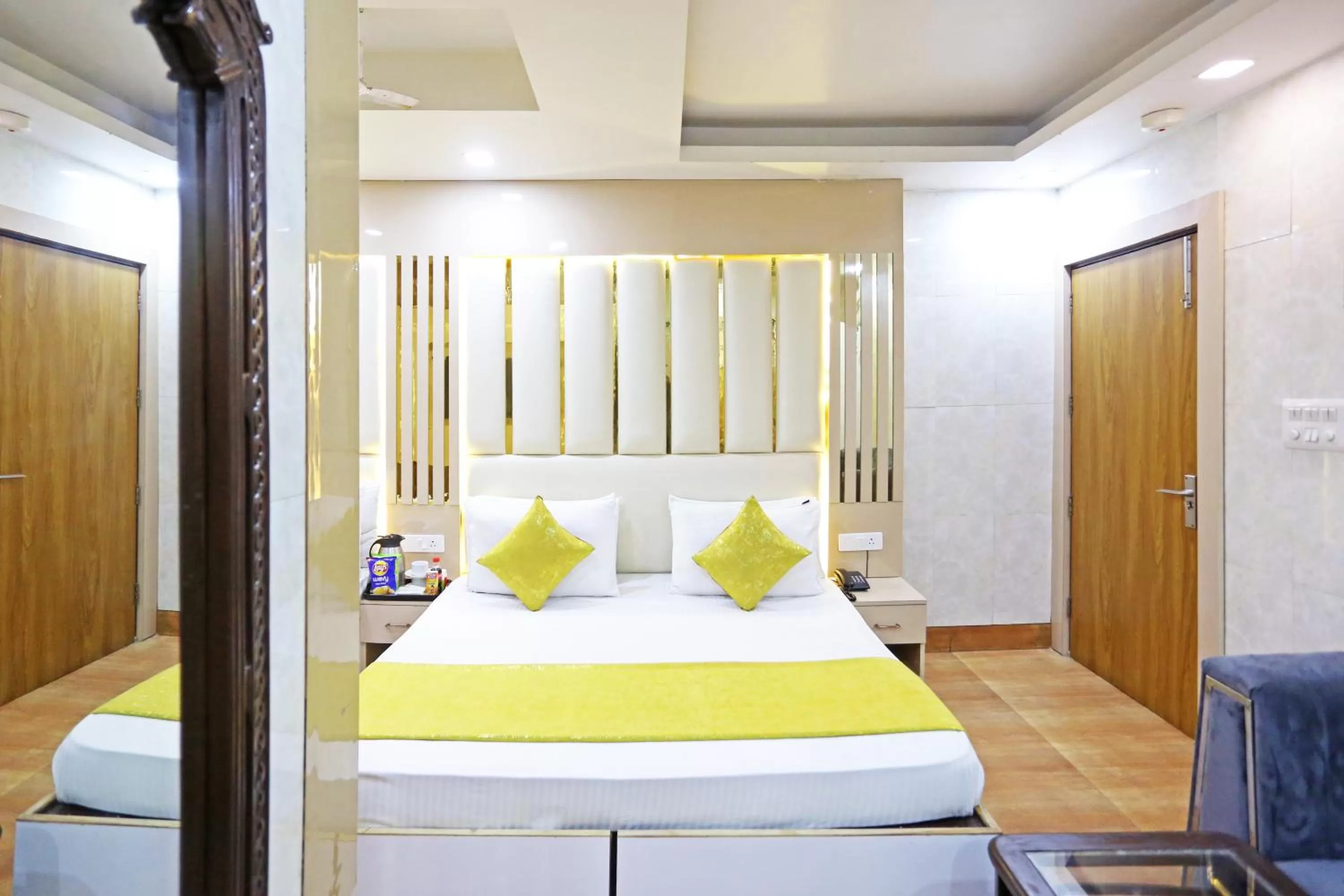 Photo of the whole room, Bed in Hotel Preet Palace -5 Mints Walk From Nizamuddin Railway Station