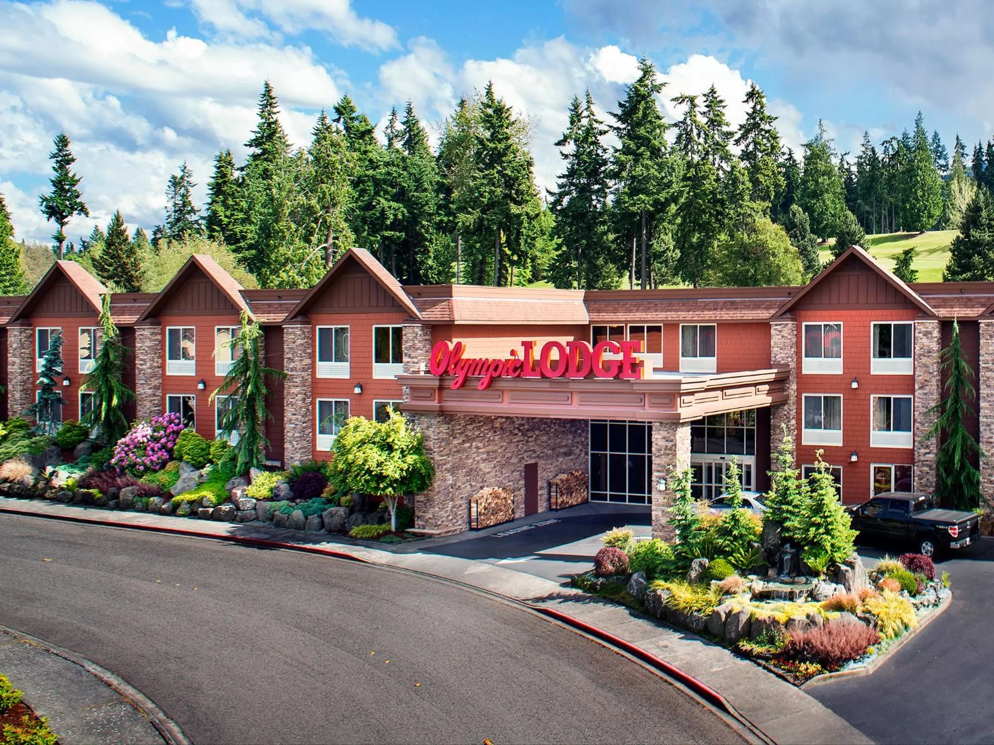 Facade/entrance in Olympic Lodge by Ayres