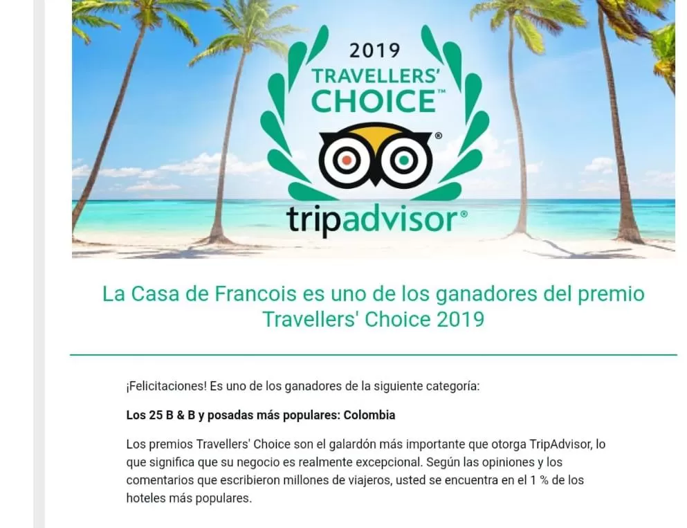 Certificate/Award in Hotel La Casa de Francois