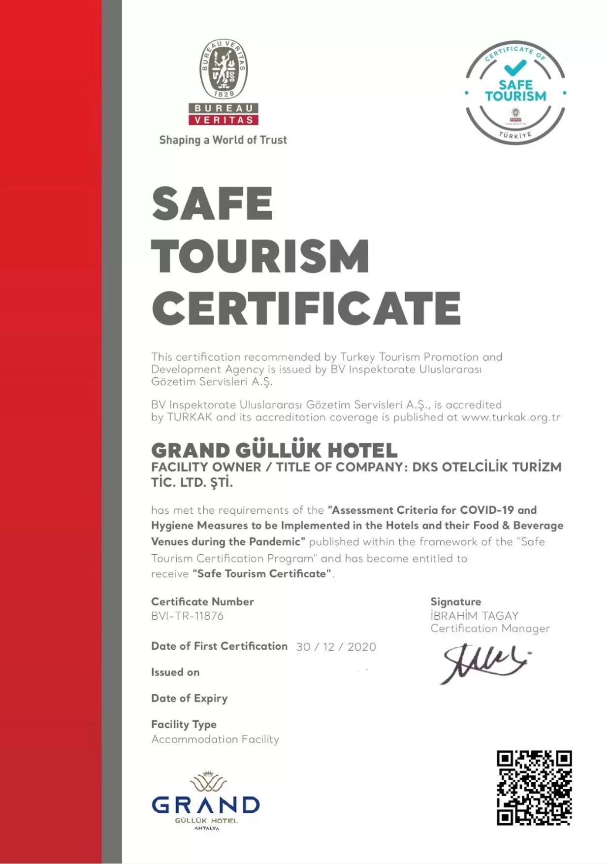 Logo/Certificate/Sign in Grand Gulluk Hotel City Center Antalya