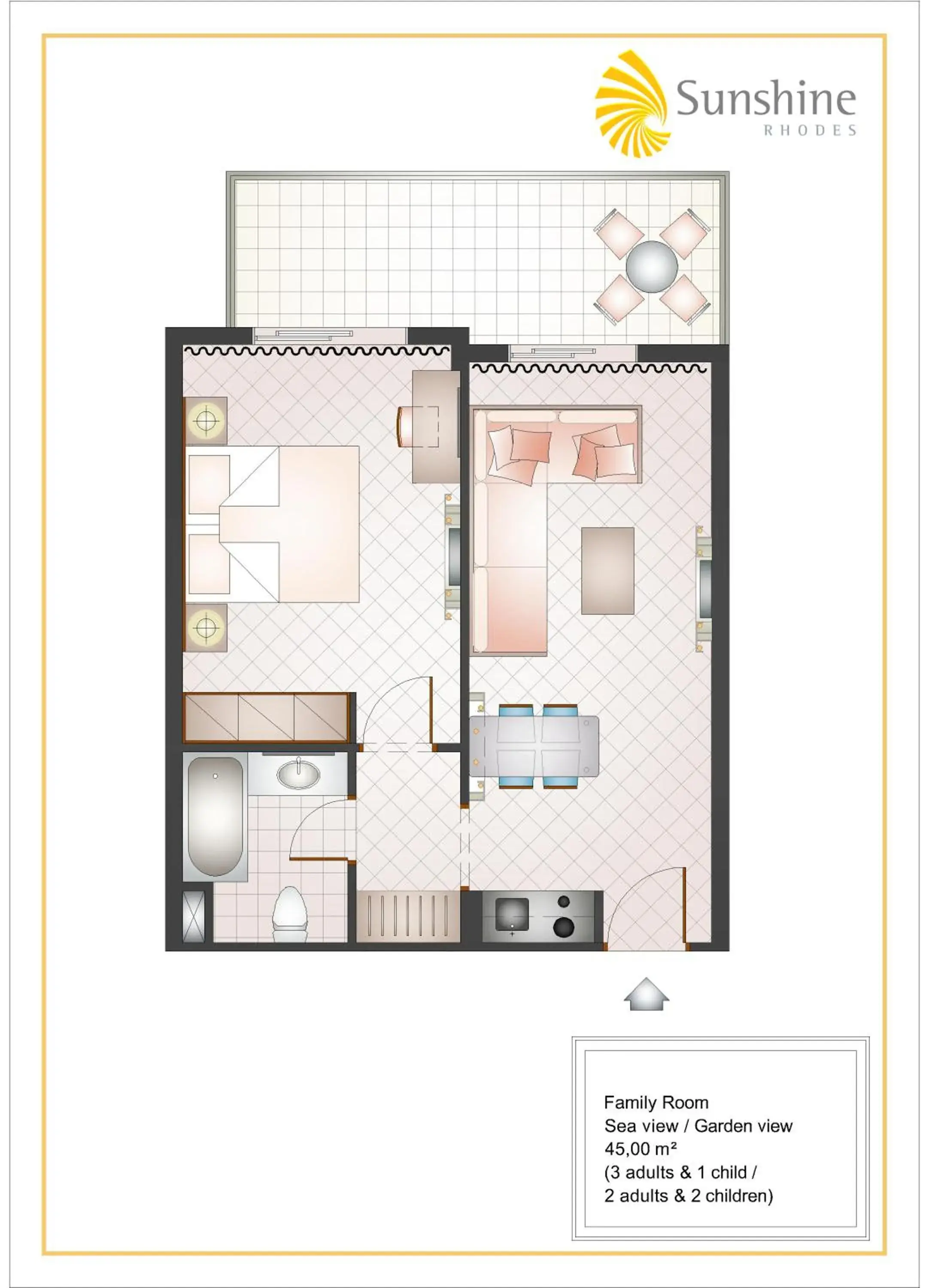 Family Room with Garden View (3 Adults + 1 child) in Sunshine Rhodes Family Room with Garden View (3 Adults + 1 child) in Sunshine Rhodes