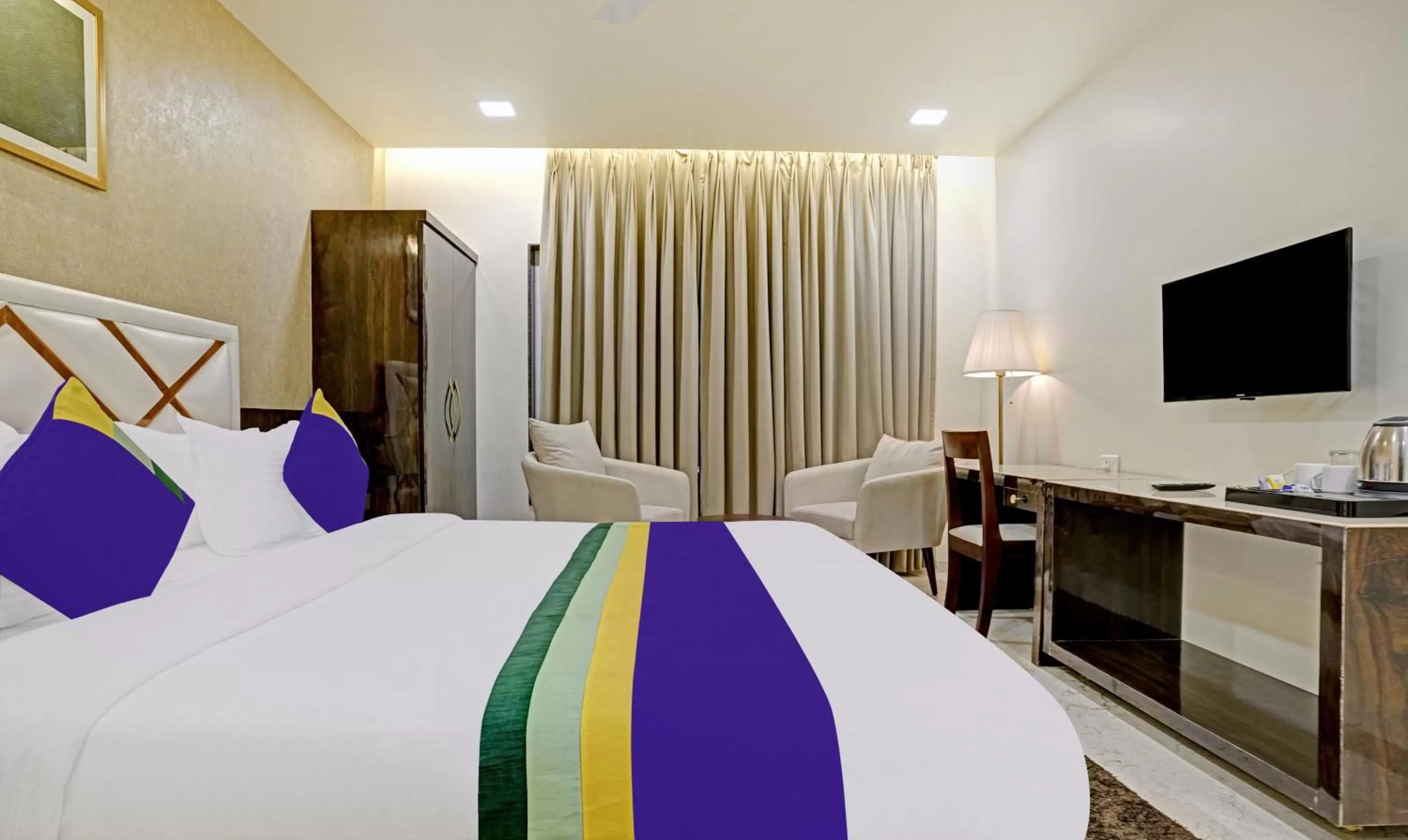 Bedroom, Bed in Treebo Premium Golden Bliss Trimurti Nagar Square