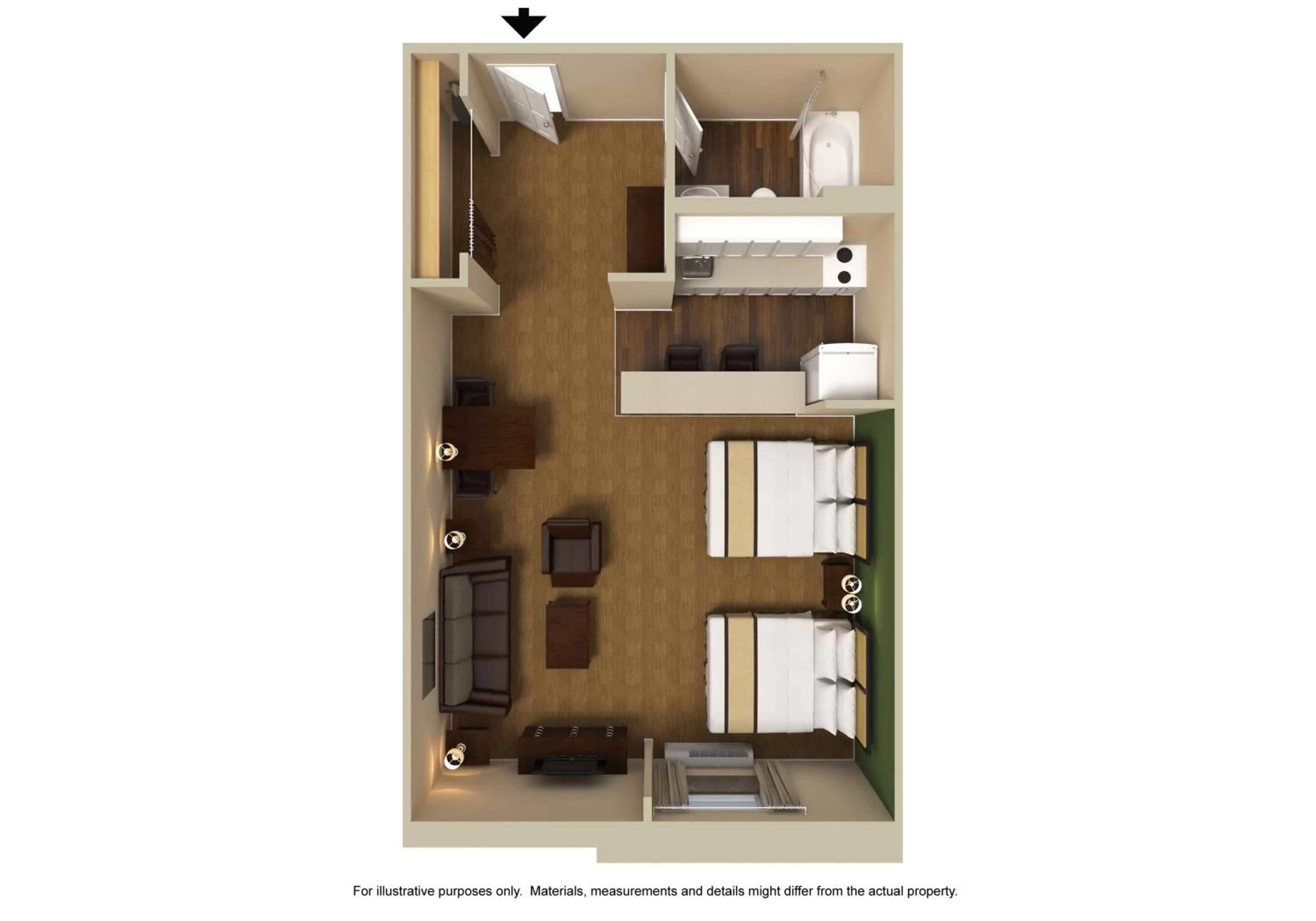 Floor plan, Bed in Extended Stay America Suites - El Paso - West