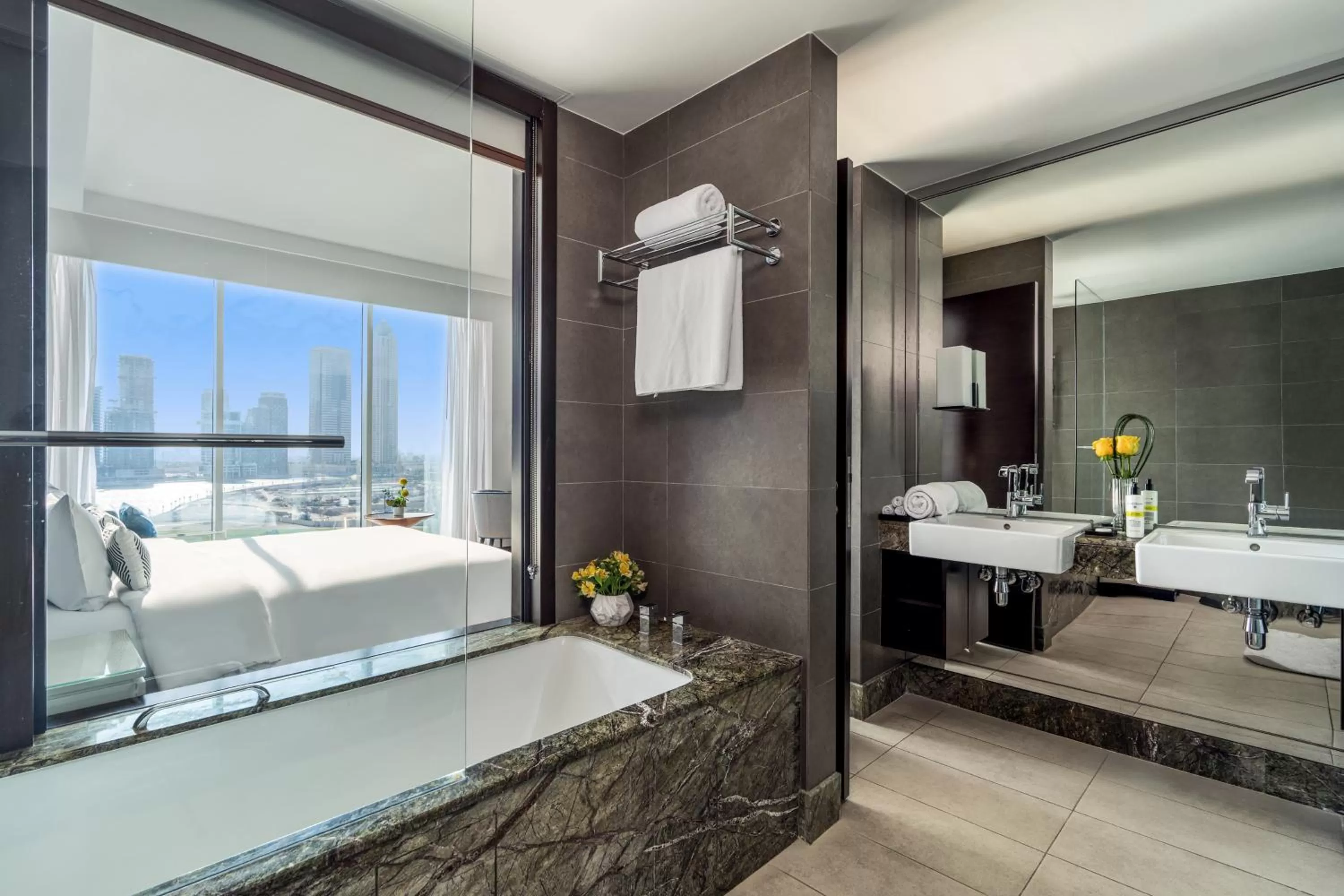 Bathroom, Bed in Pullman Dubai Downtown