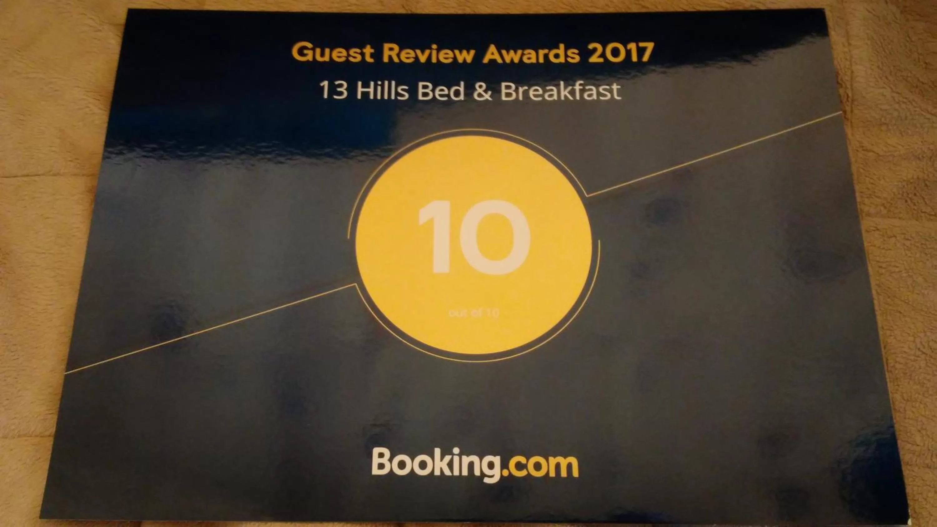 Certificate/Award in 13 Hills Bed & Breakfast