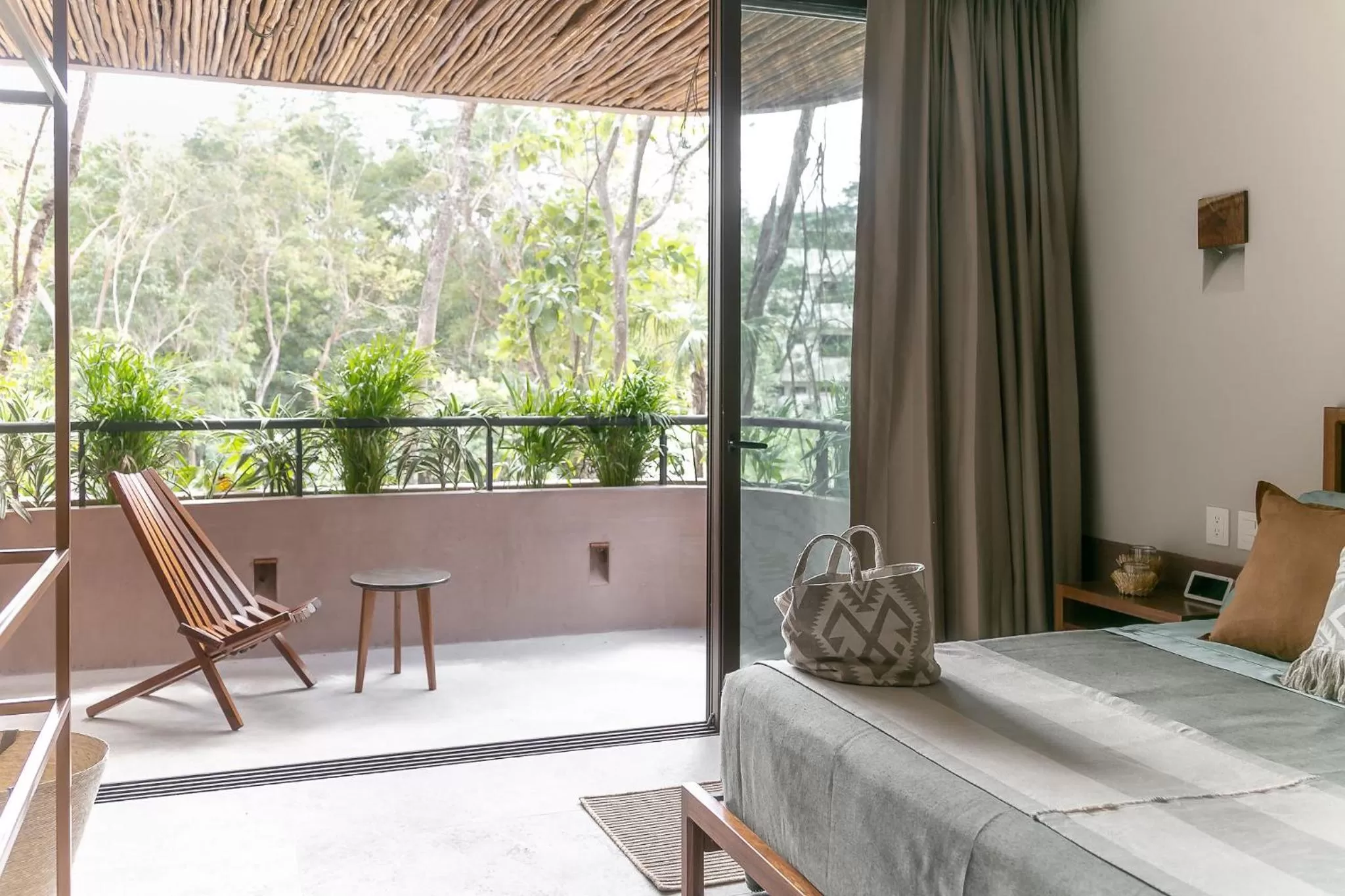 Balcony/Terrace, Bed in Zereno Tulum Beach Club Access