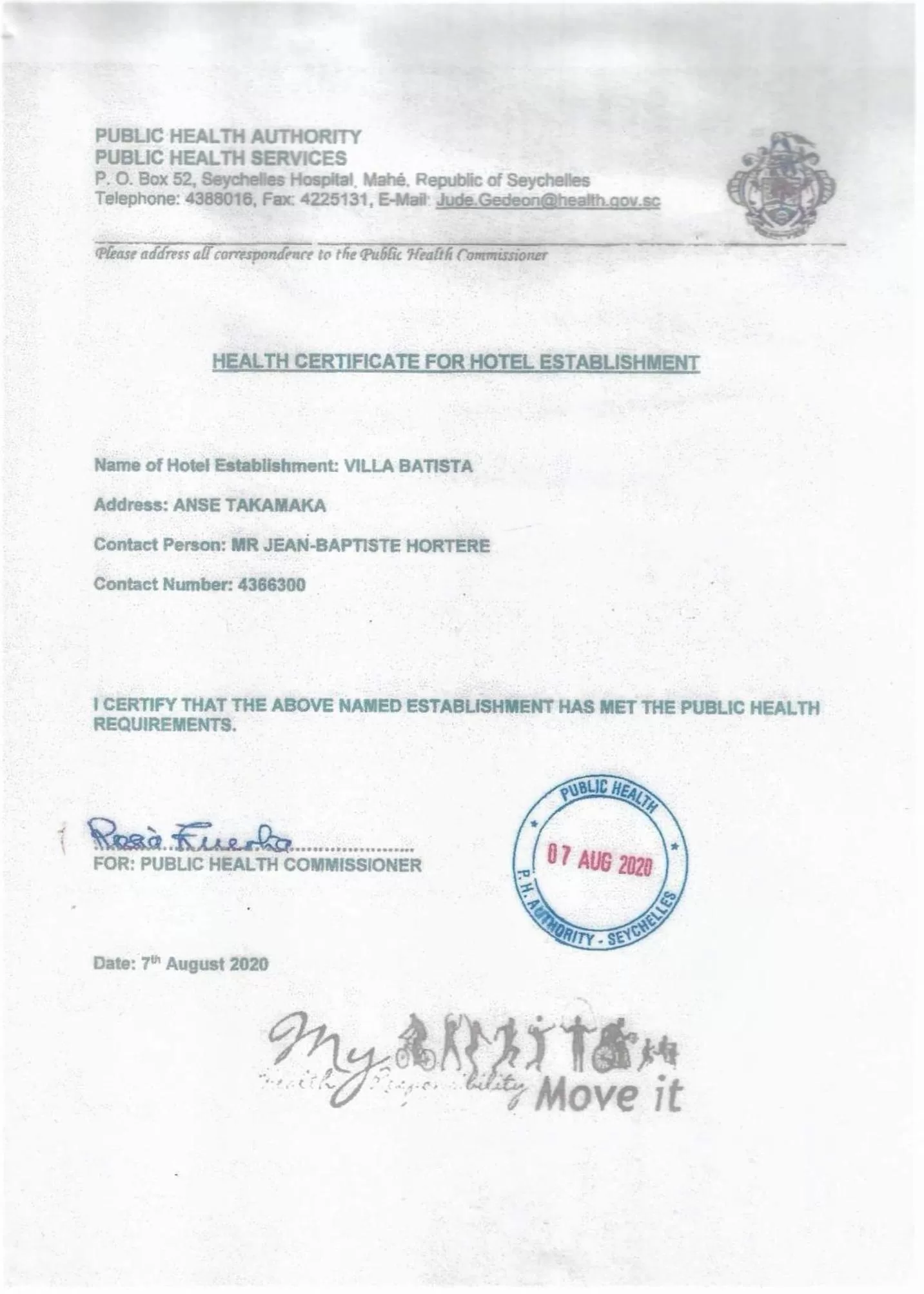 Logo/Certificate/Sign in Villa Chez Batista