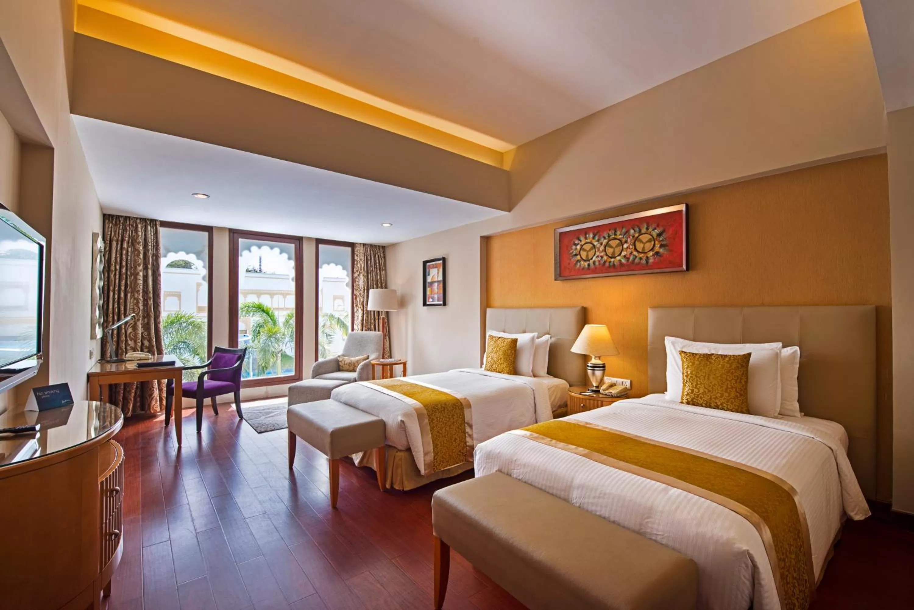 Nearby landmark, Bed in Radisson Blu Udaipur Palace Resort & Spa