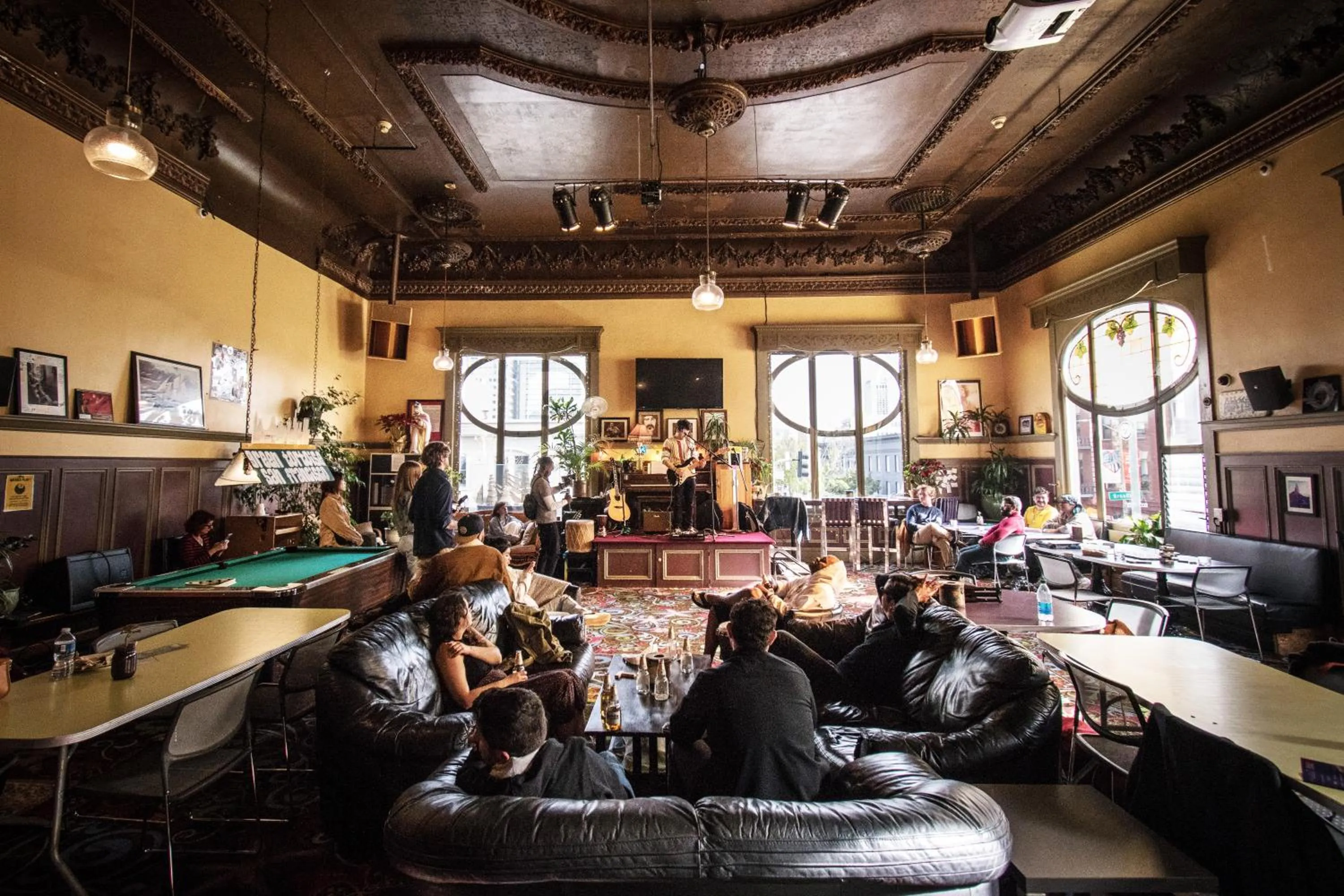 Seating area in Green Tortoise Hostel