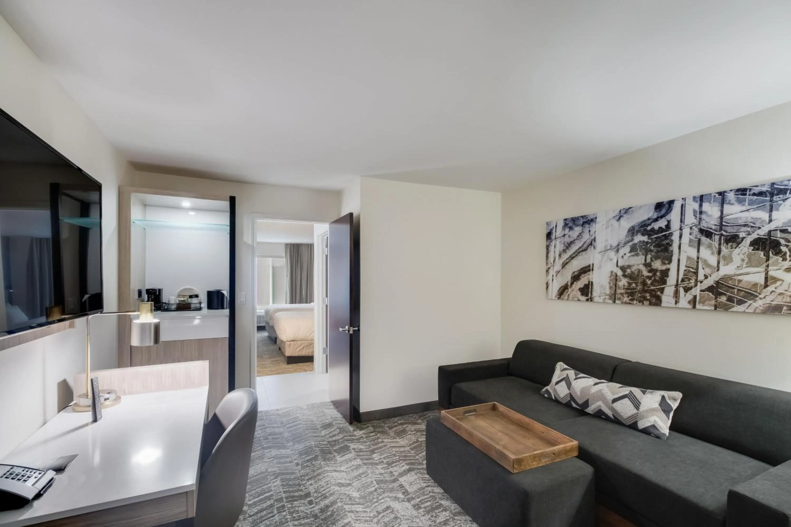 Living room, Bed in SpringHill Suites by Marriott Dallas NW Highway at Stemmons / I-35East