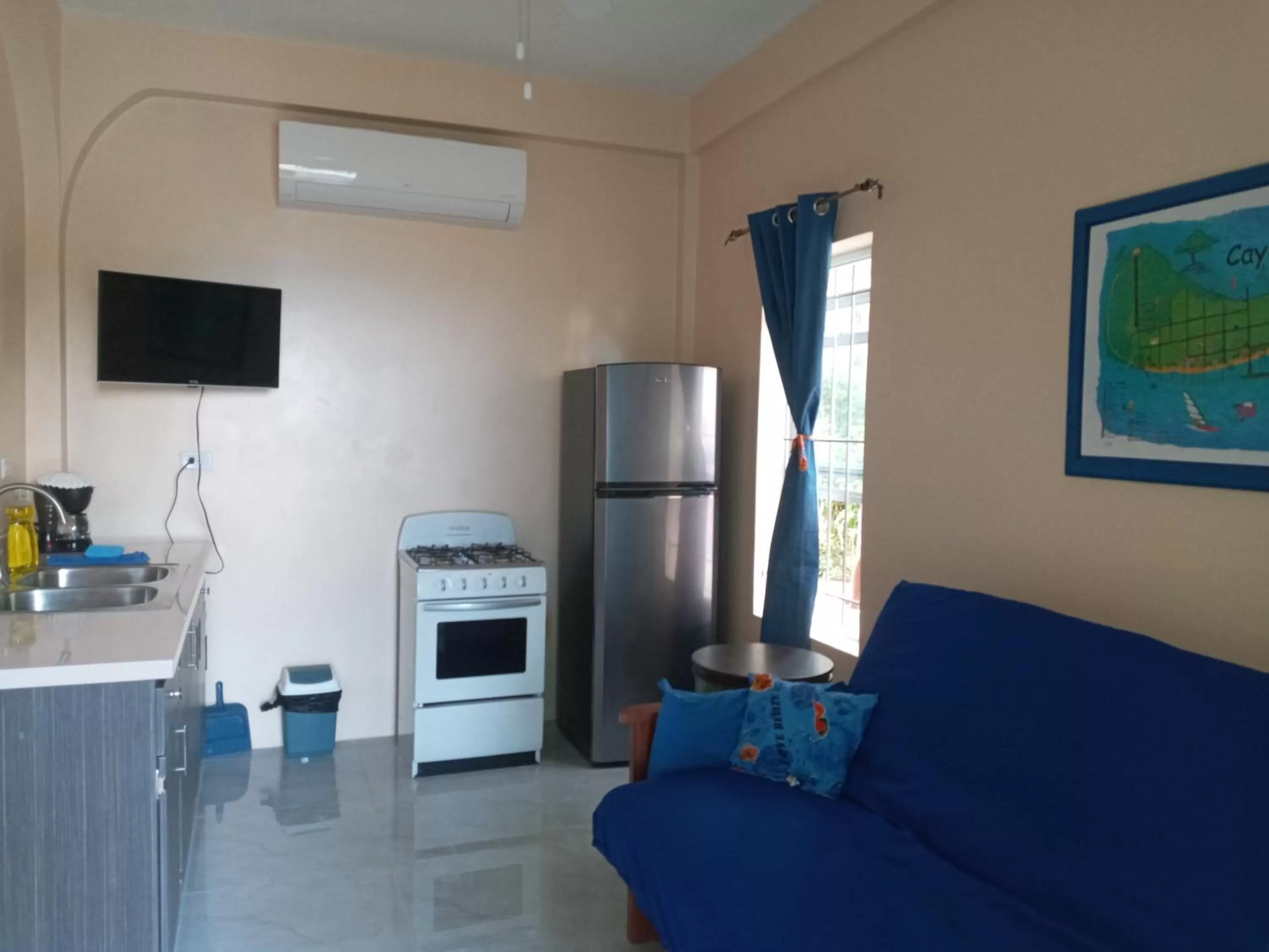 Kitchen or kitchenette, TV/Entertainment Center in Barefoot Beach Belize