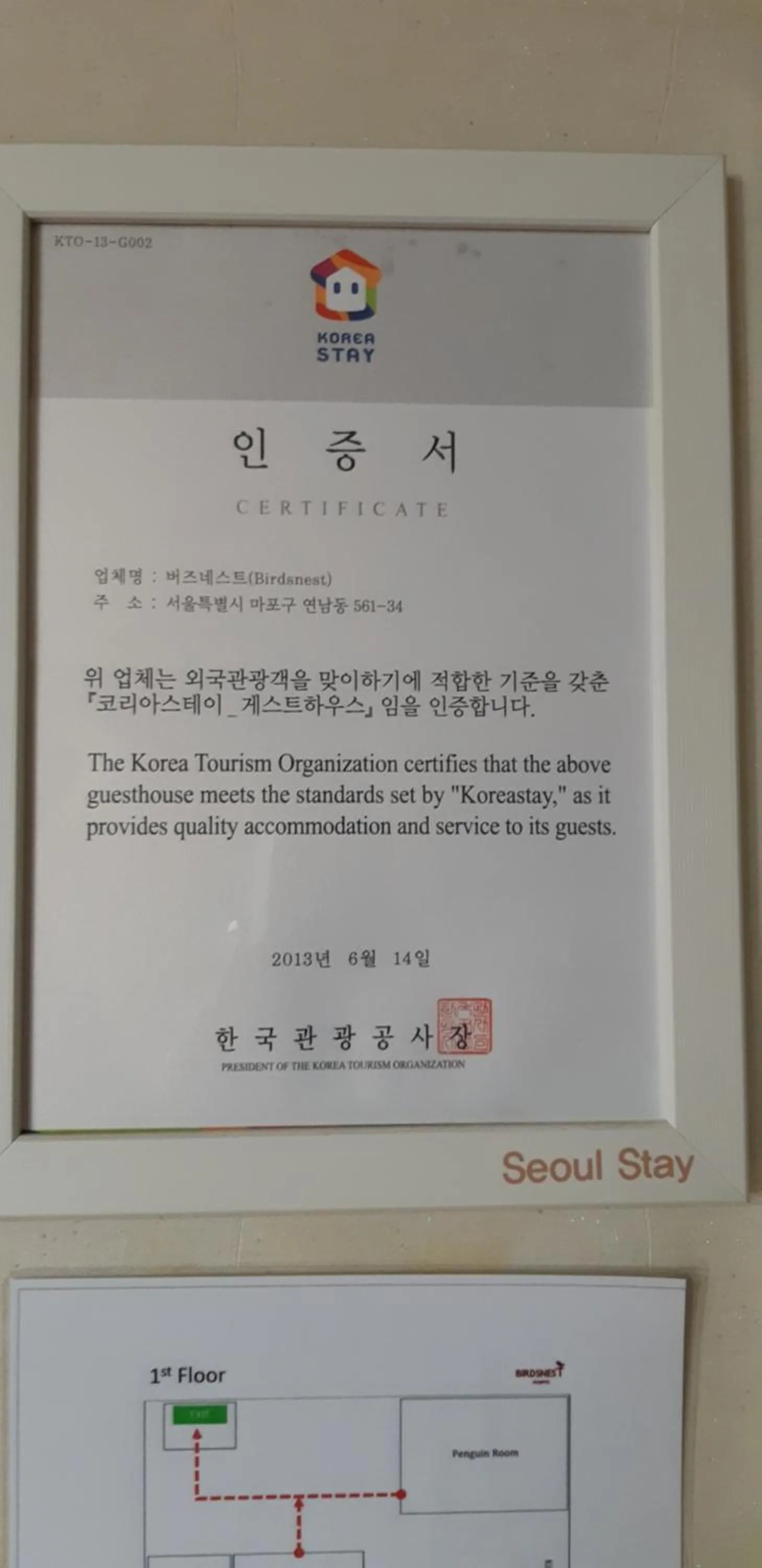 Logo/Certificate/Sign in Birdsnest Hostel Hongdae Foreigner only