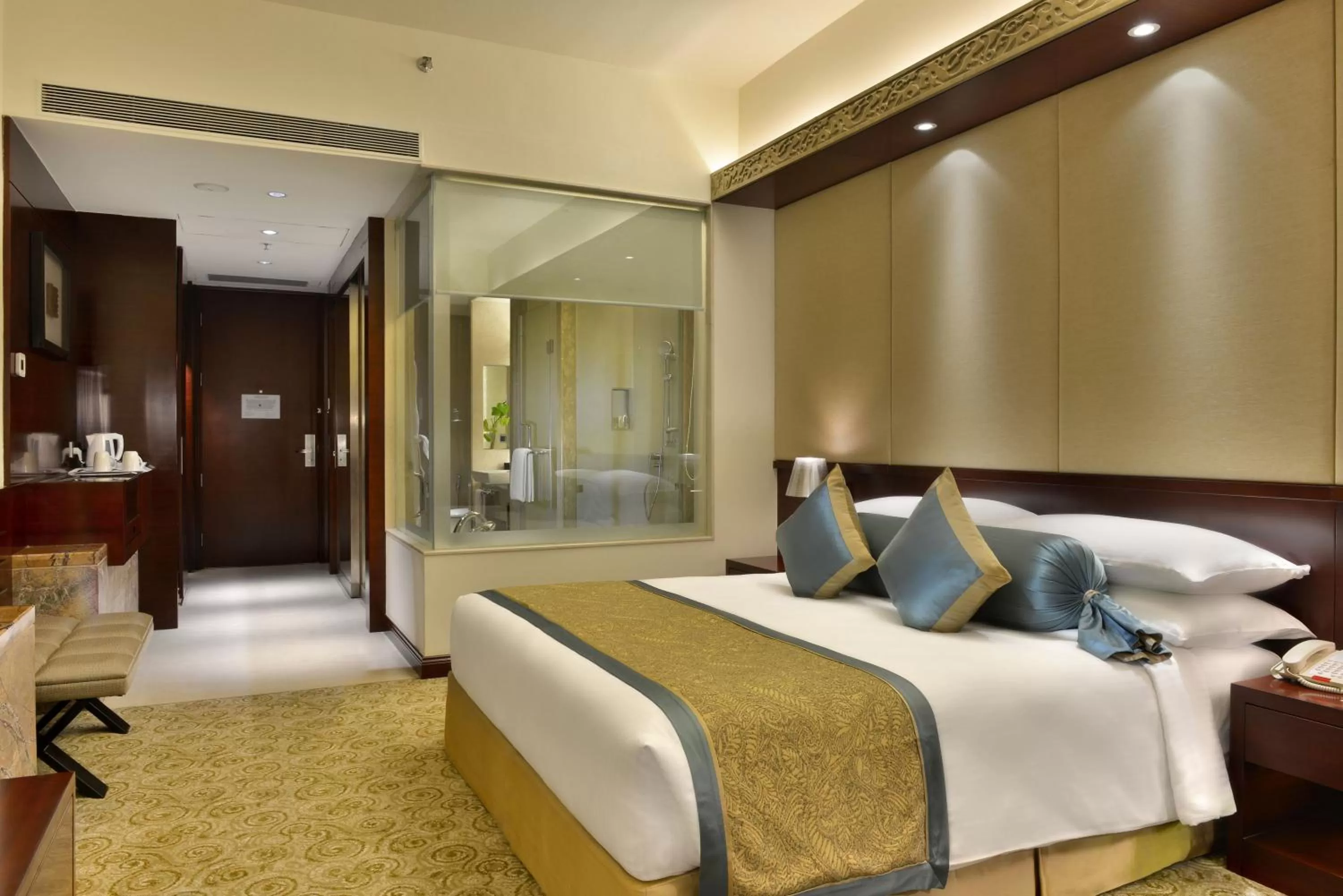 Bathroom, Bed in Crowne Plaza Ahmedabad City Centre by IHG