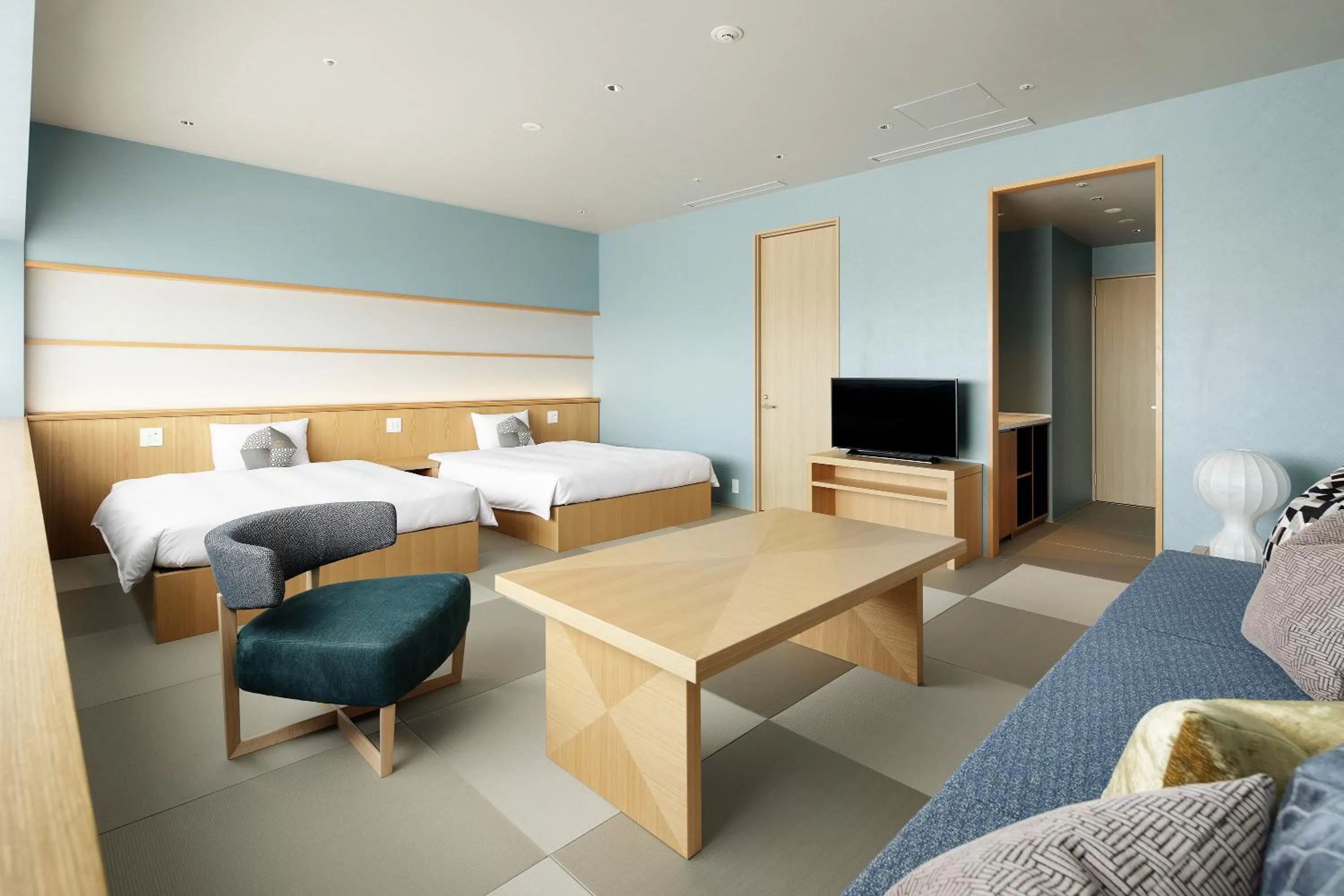Living room, Bed in OMO7 Osaka by Hoshino Resorts