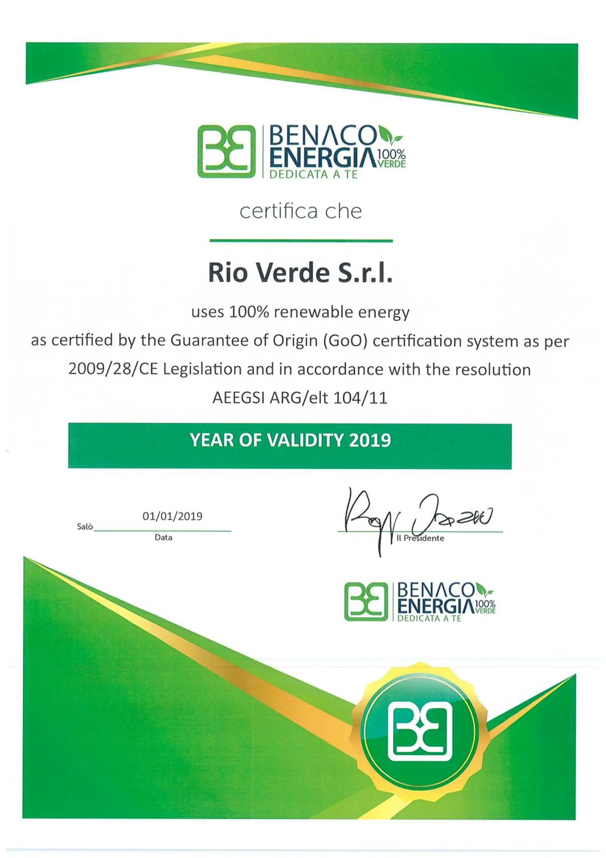 Certificate/Award in Lamasu RioVerde - Lago di Garda