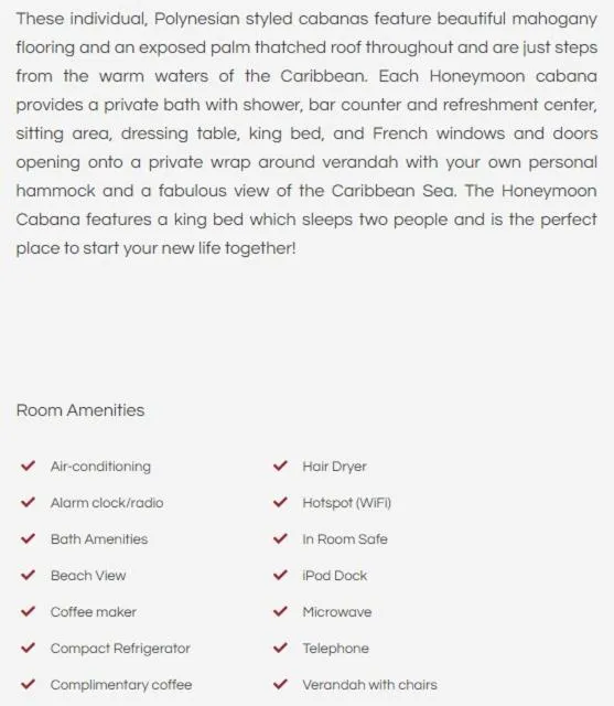 Honeymoon Cabana in Ramon's Village Resort