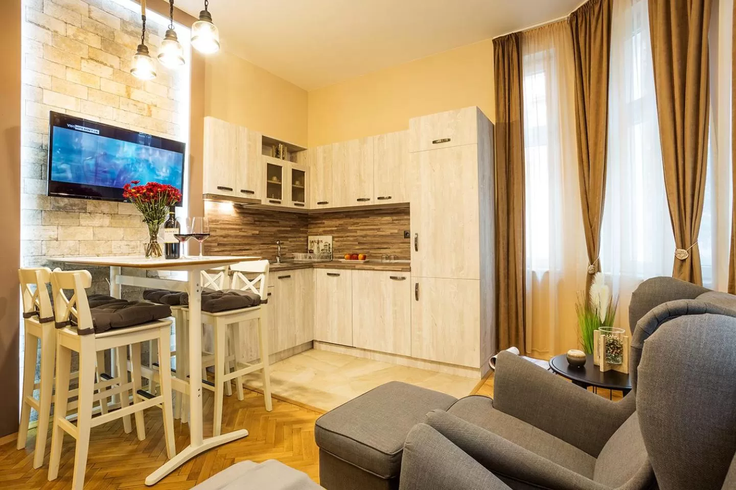 Kitchen or kitchenette in Sofia Place Hotel by HMG