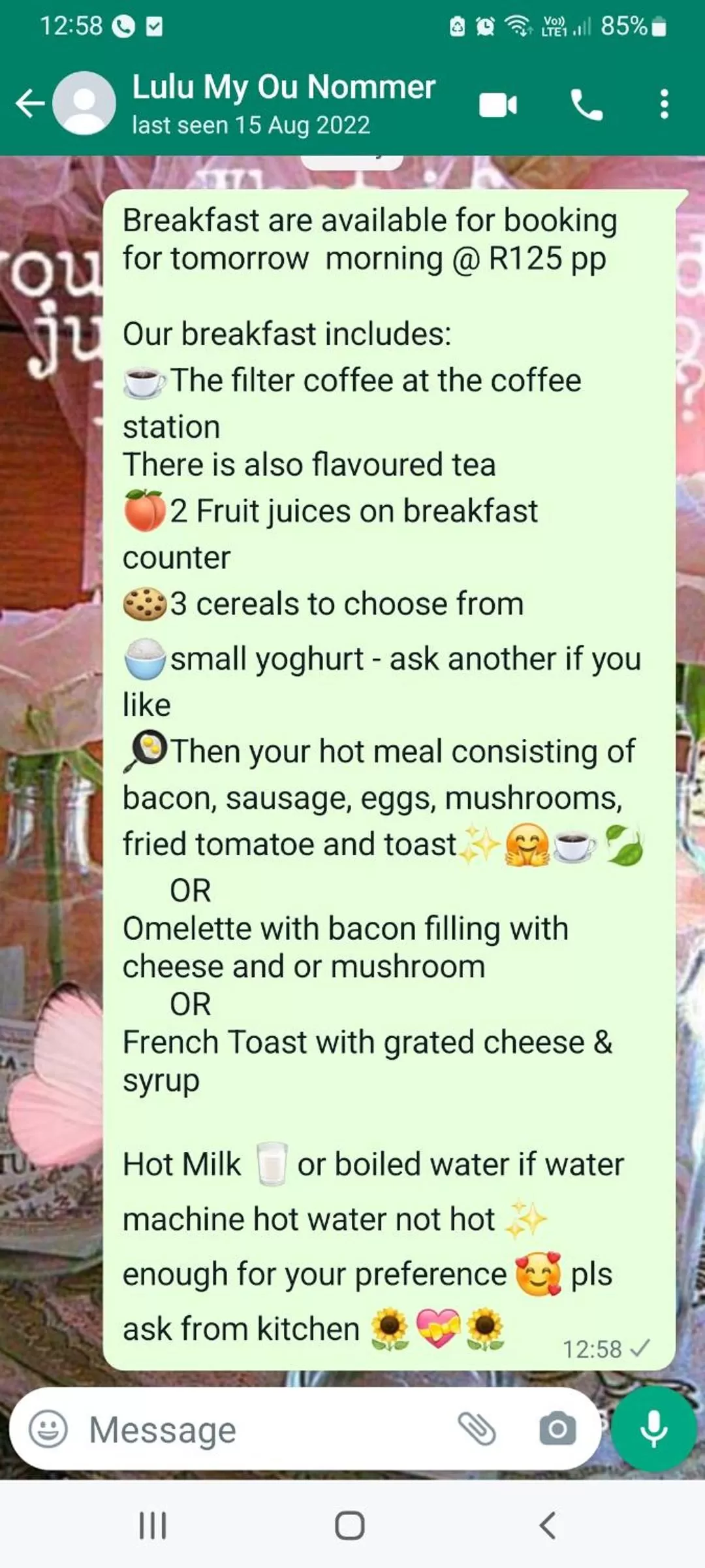 Breakfast in Umuzi Guest House