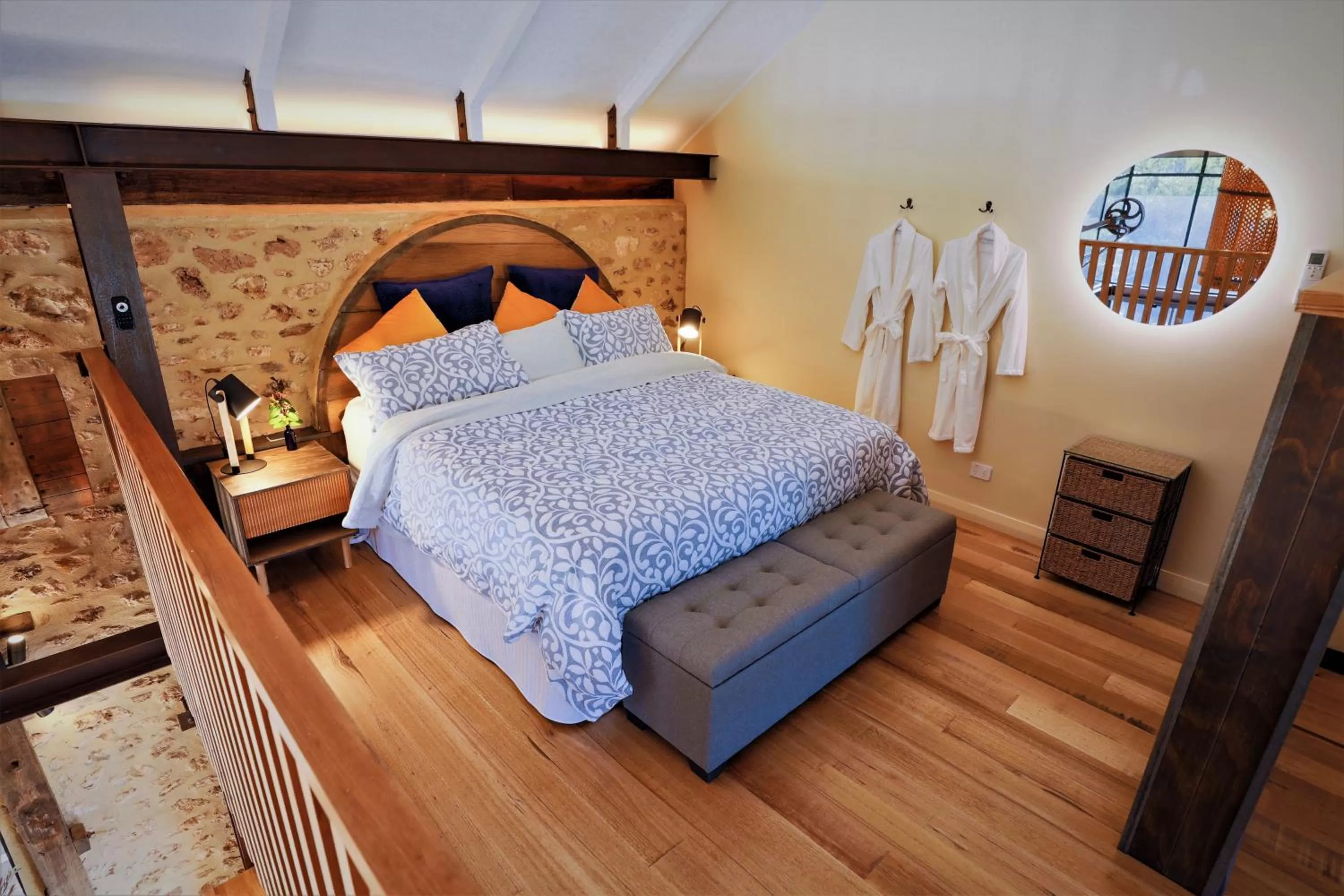 Bedroom, Bed in The Old Chaff Mill Organic Vineyard Retreat