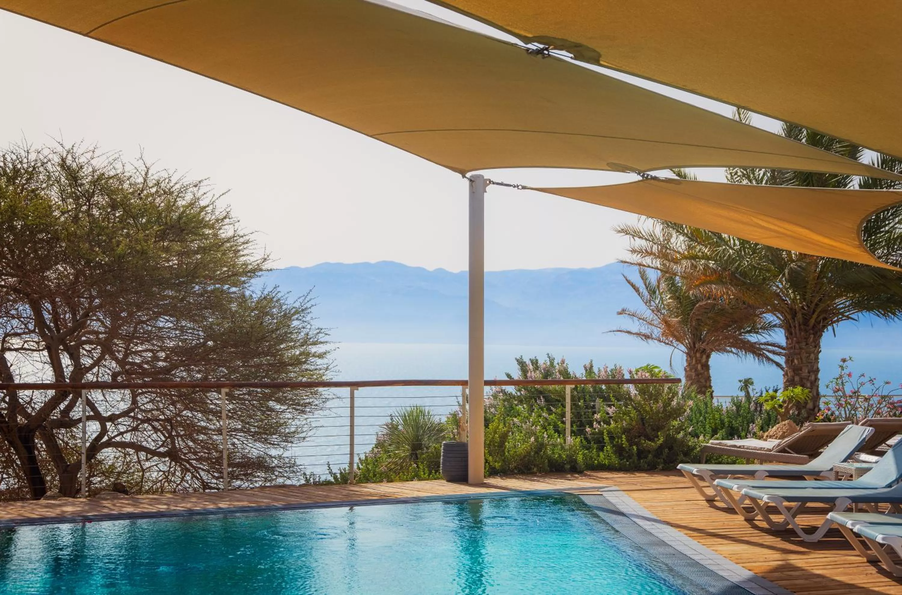Pool view in Ein Gedi Kibbutz Hotel