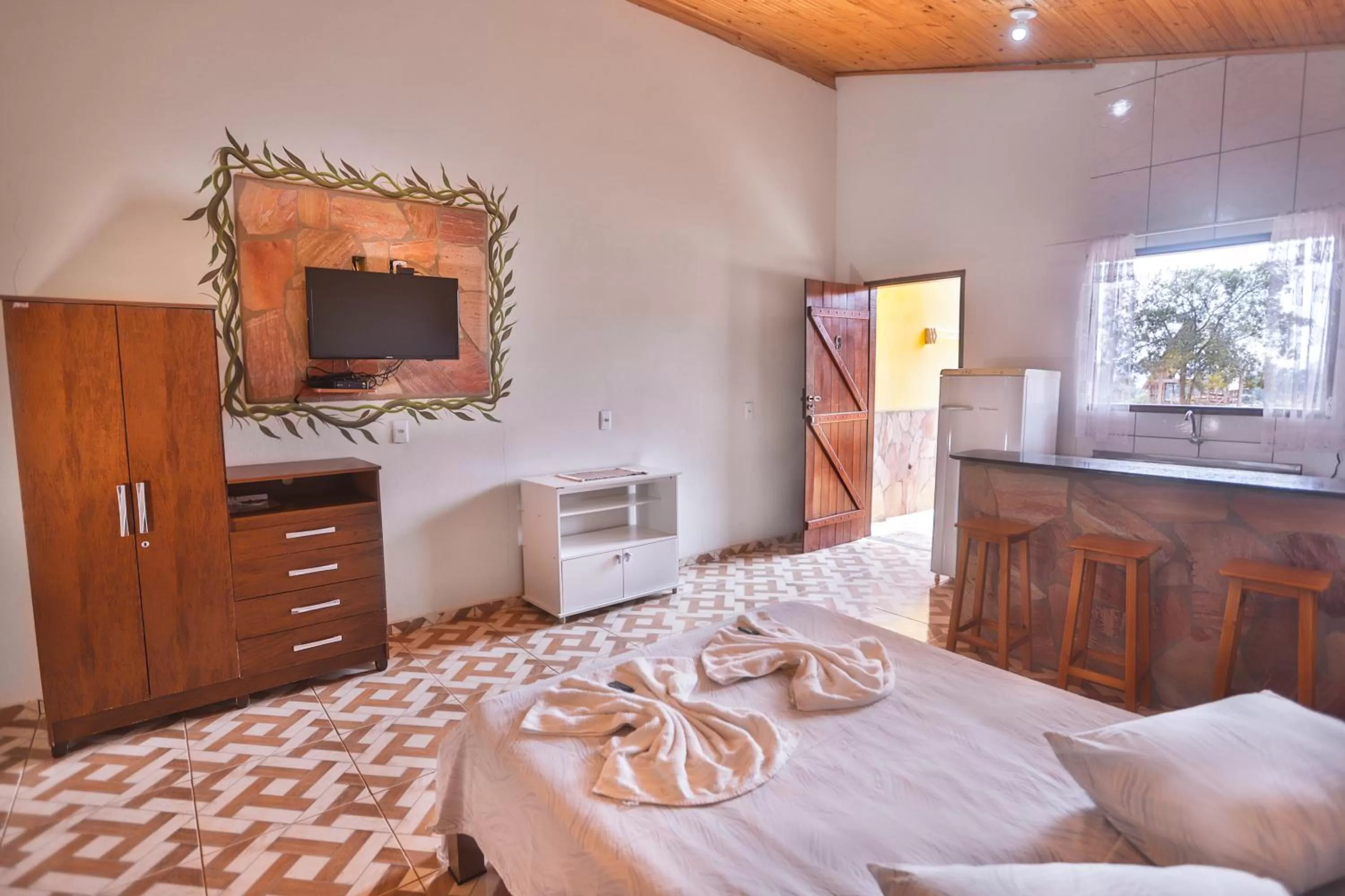 Bed in Pousada e Chales Por do Sol