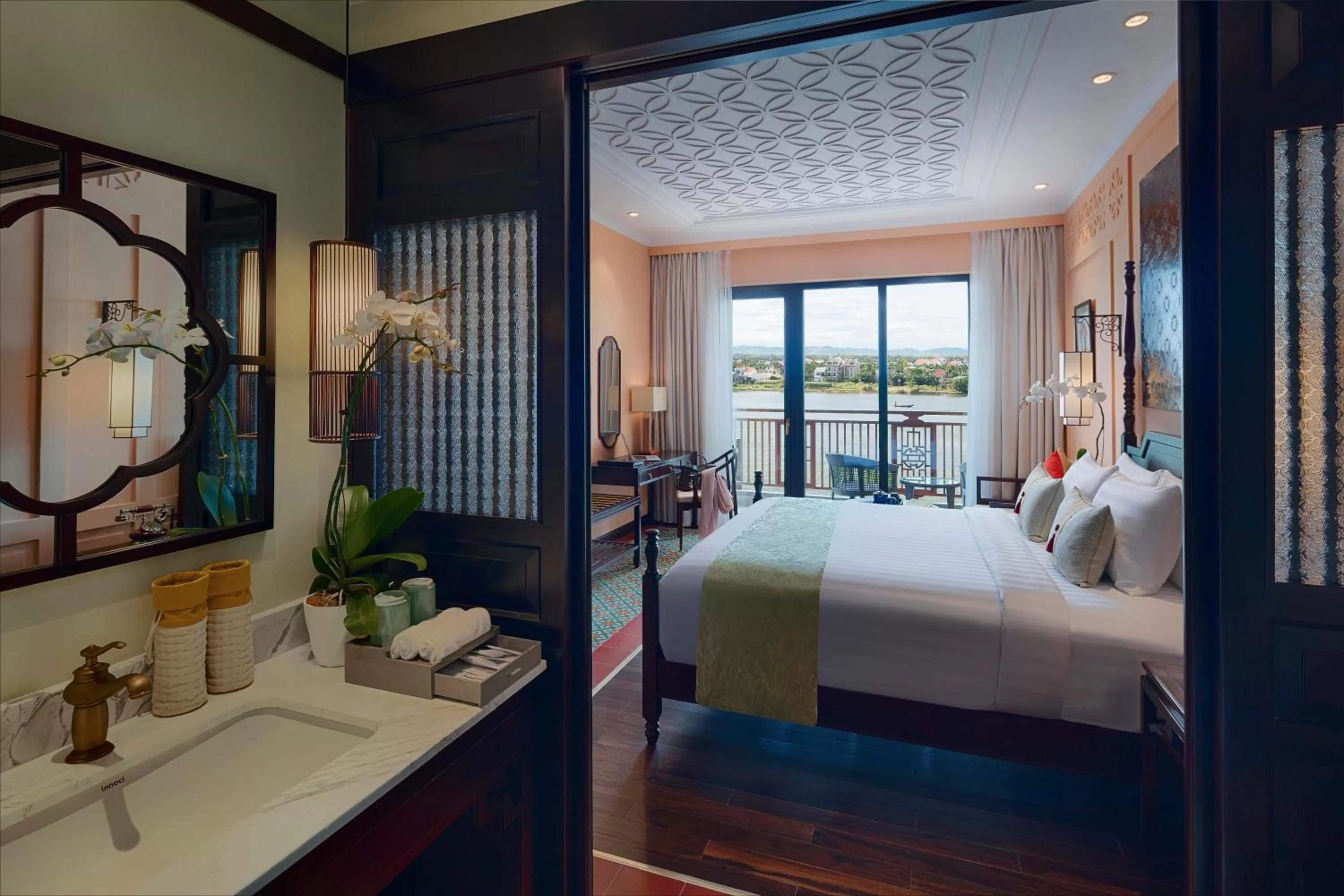 Bathroom, Bed in Little Riverside Hoi An . A Luxury Hotel & Spa