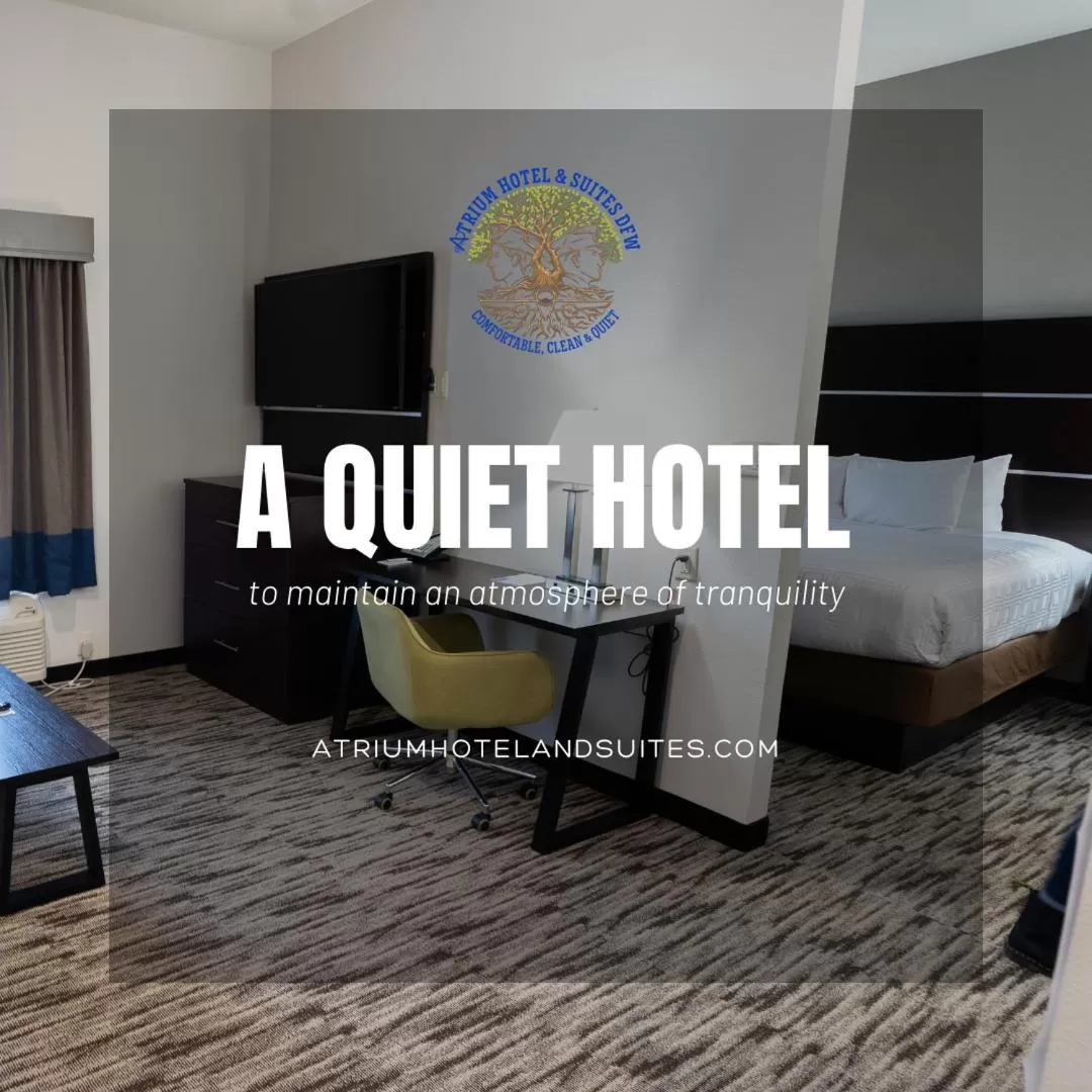 Bedroom, Bed in Atrium Hotel and Suites DFW Airport