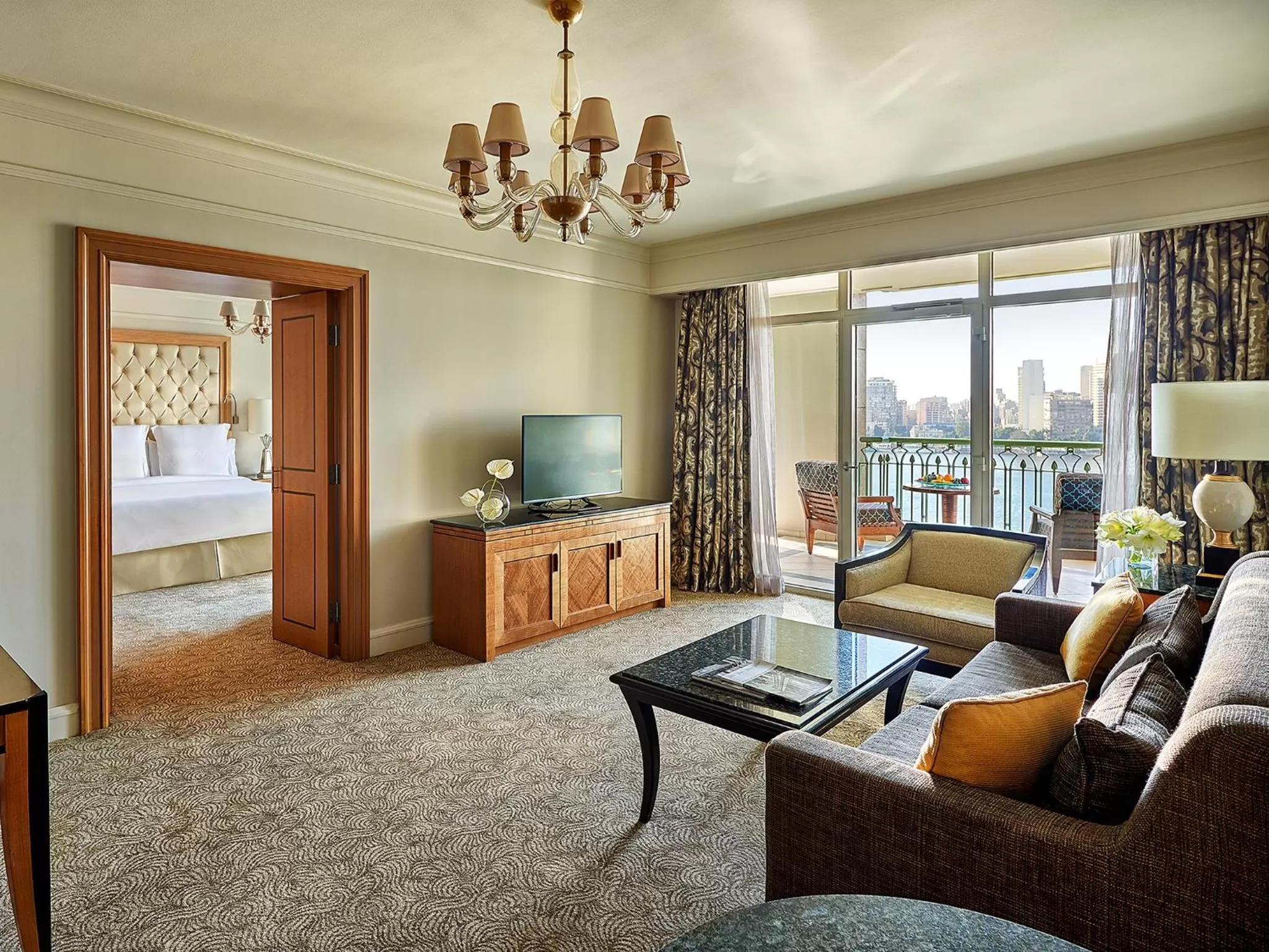 Living room, Bed in Four Seasons Hotel Cairo at Nile Plaza