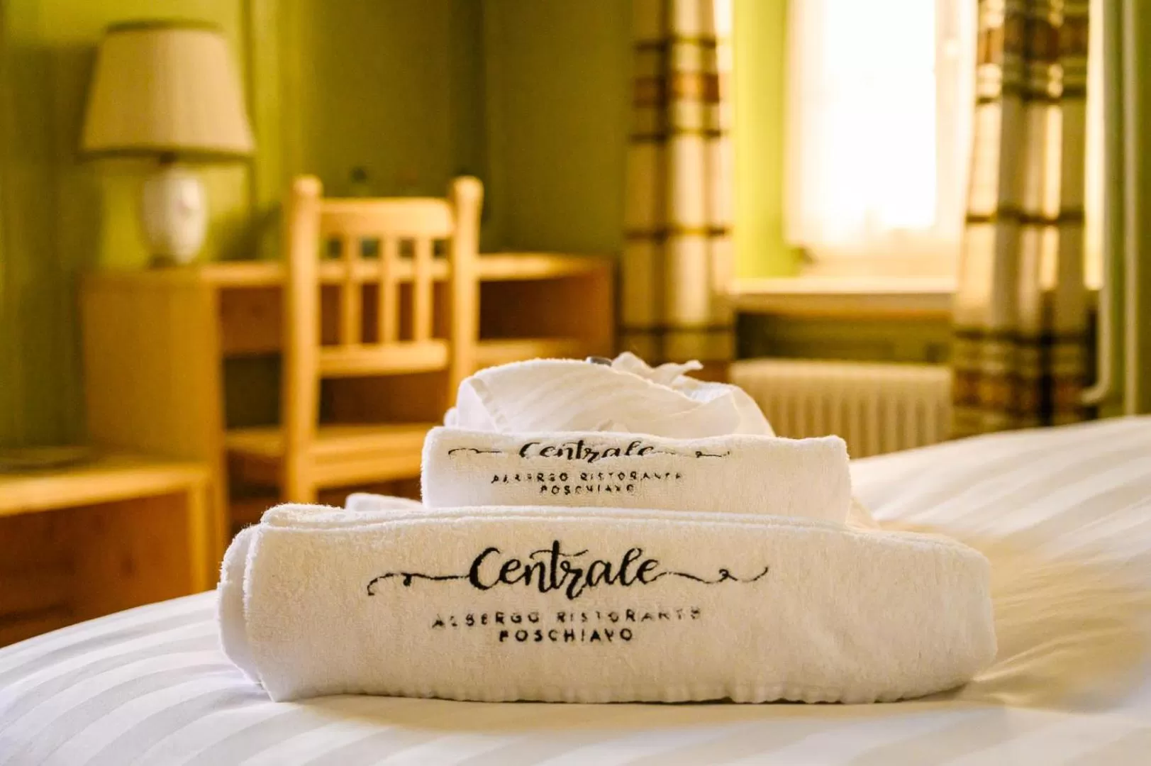 Bathroom, Bed in Hotel Centrale, Typically Swiss